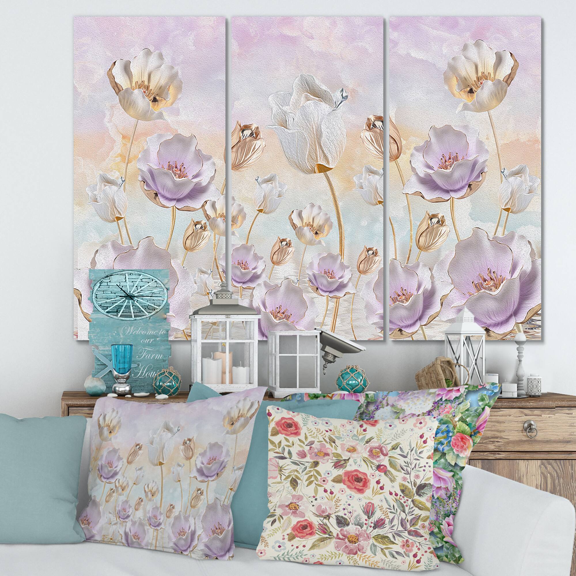 Designart - Blossoming Flowers In Pastel Tones