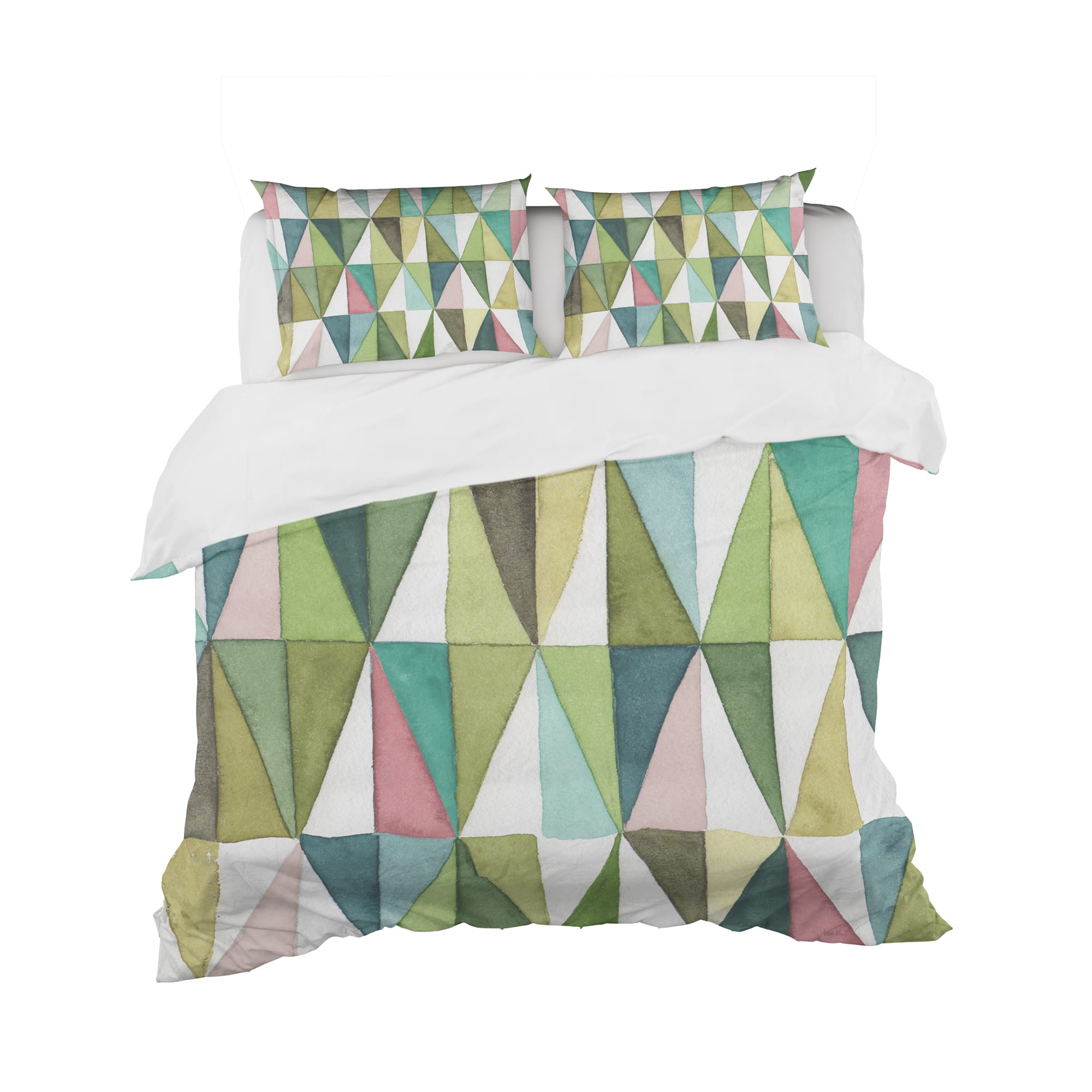 Designart &#x27;Mixed Green Geometric Pattern II&#x27; Geometric Bedding Set - Duvet Cover &#x26; Shams