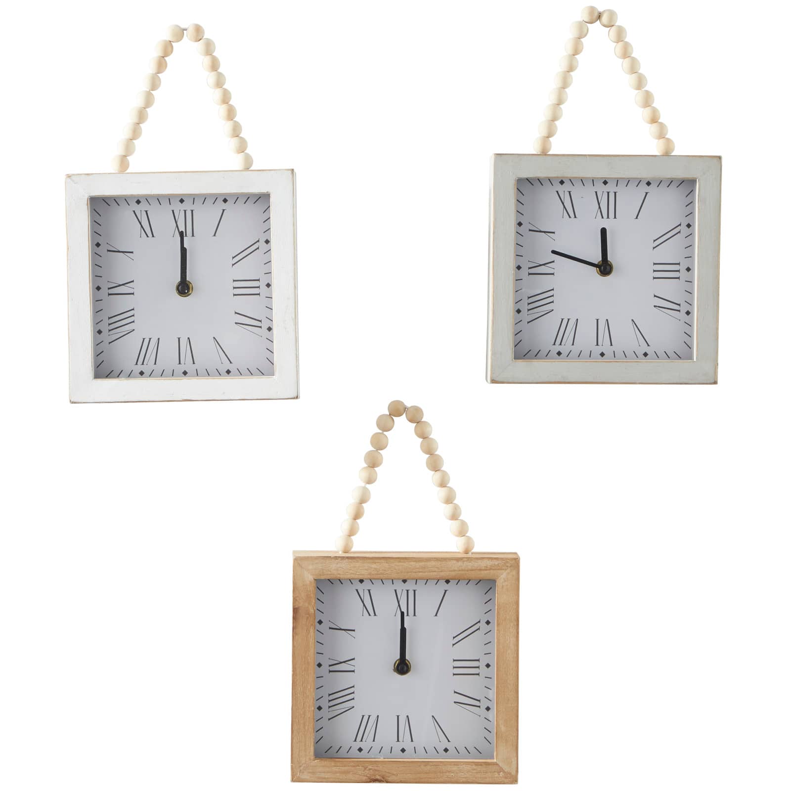 12&#x22; White Wood Wall Clock with Rope Strap Set