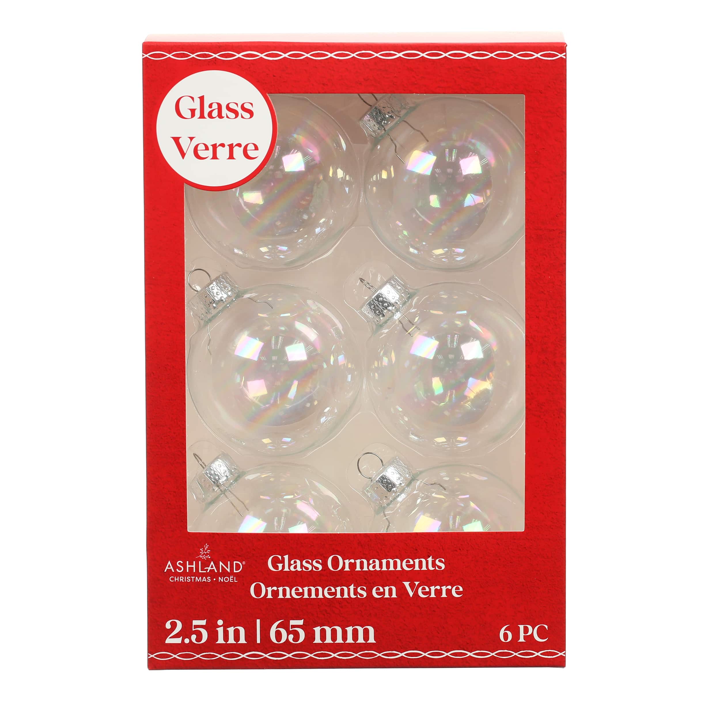 6 Pack 2.5&#x22; Iridescent Glass Ball Ornaments by Ashland&#xAE;