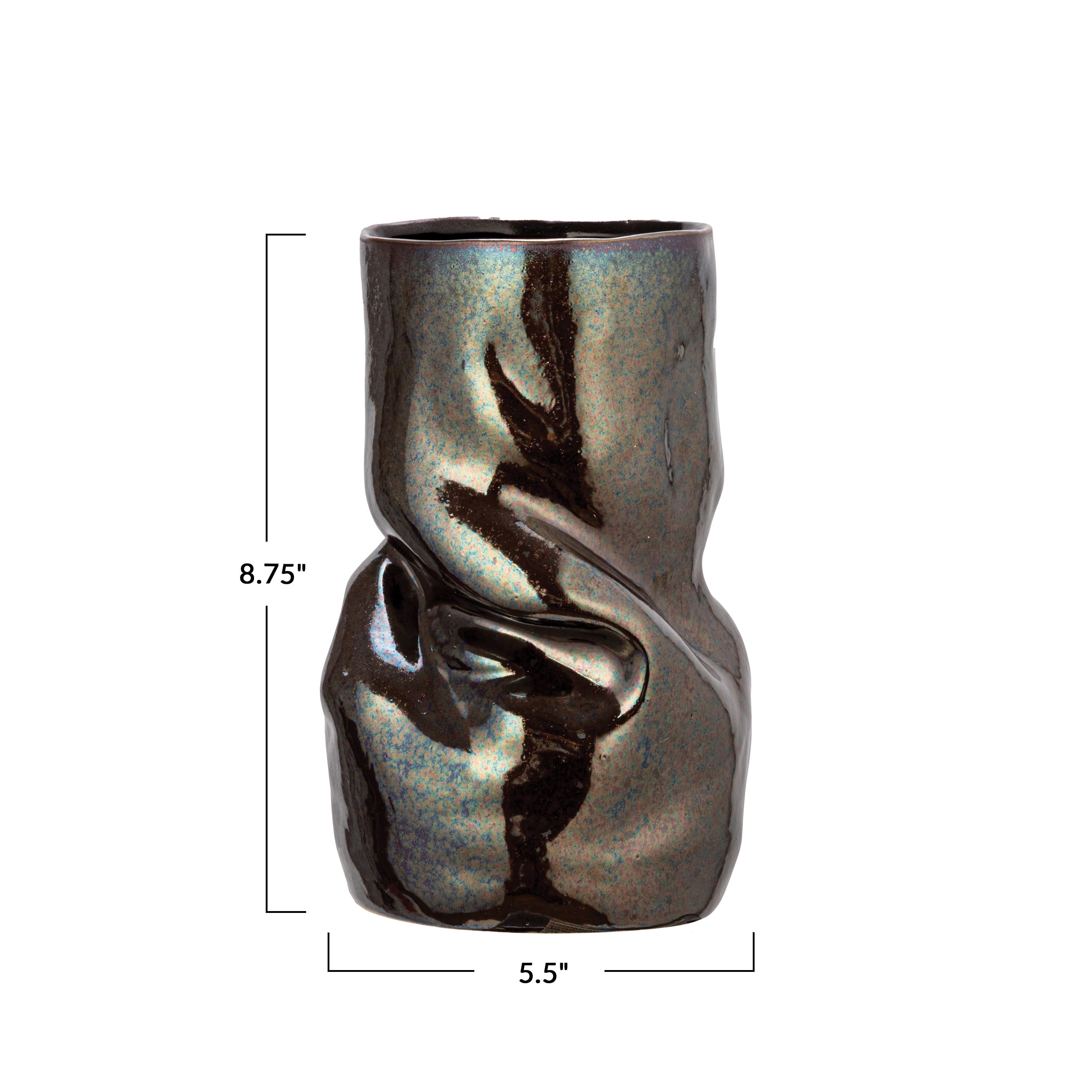 Hello Honey® 5.5" Iridescent Dark Brown Organic Shaped Stoneware Vase