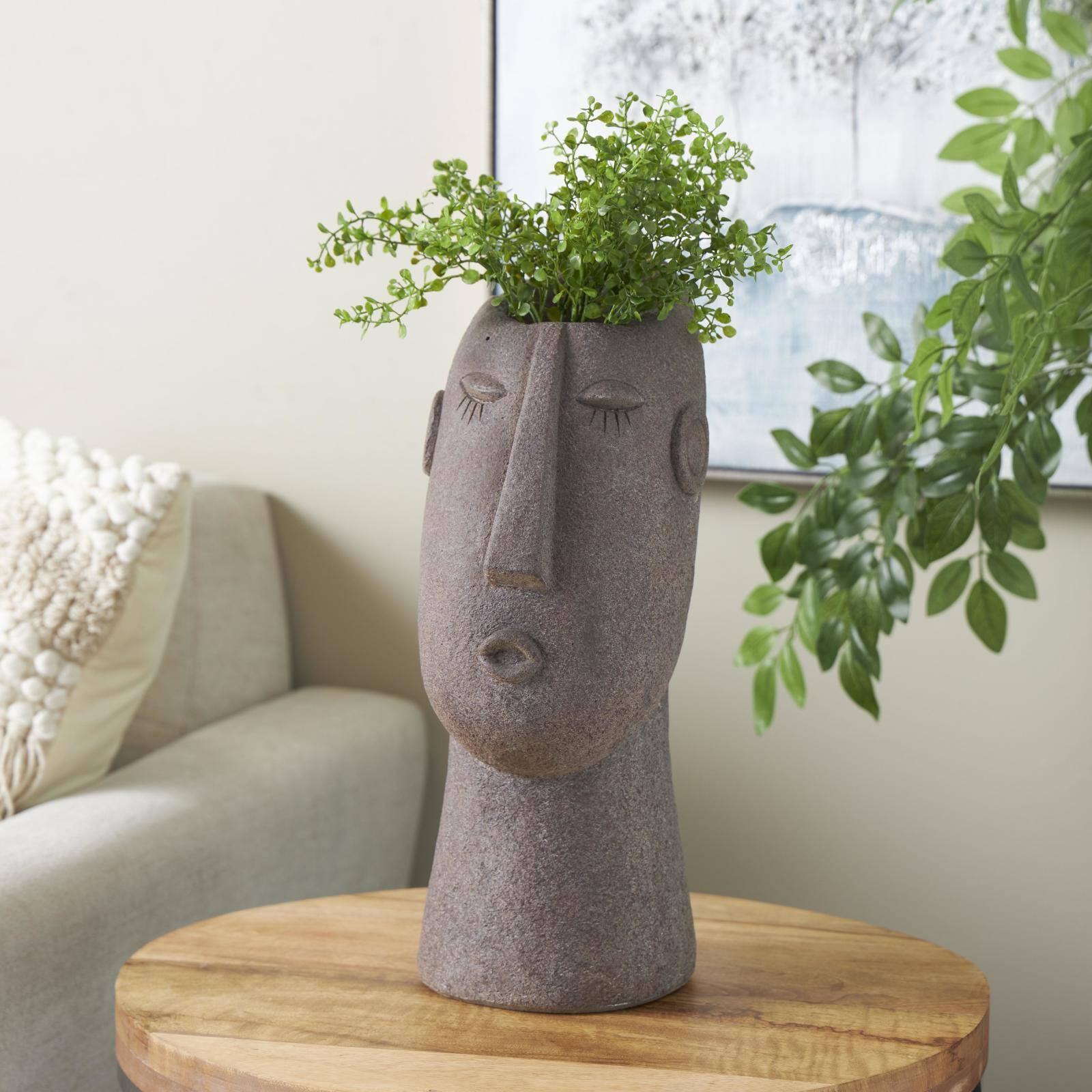 17&#x22; Textured Brown Woman Head Planter