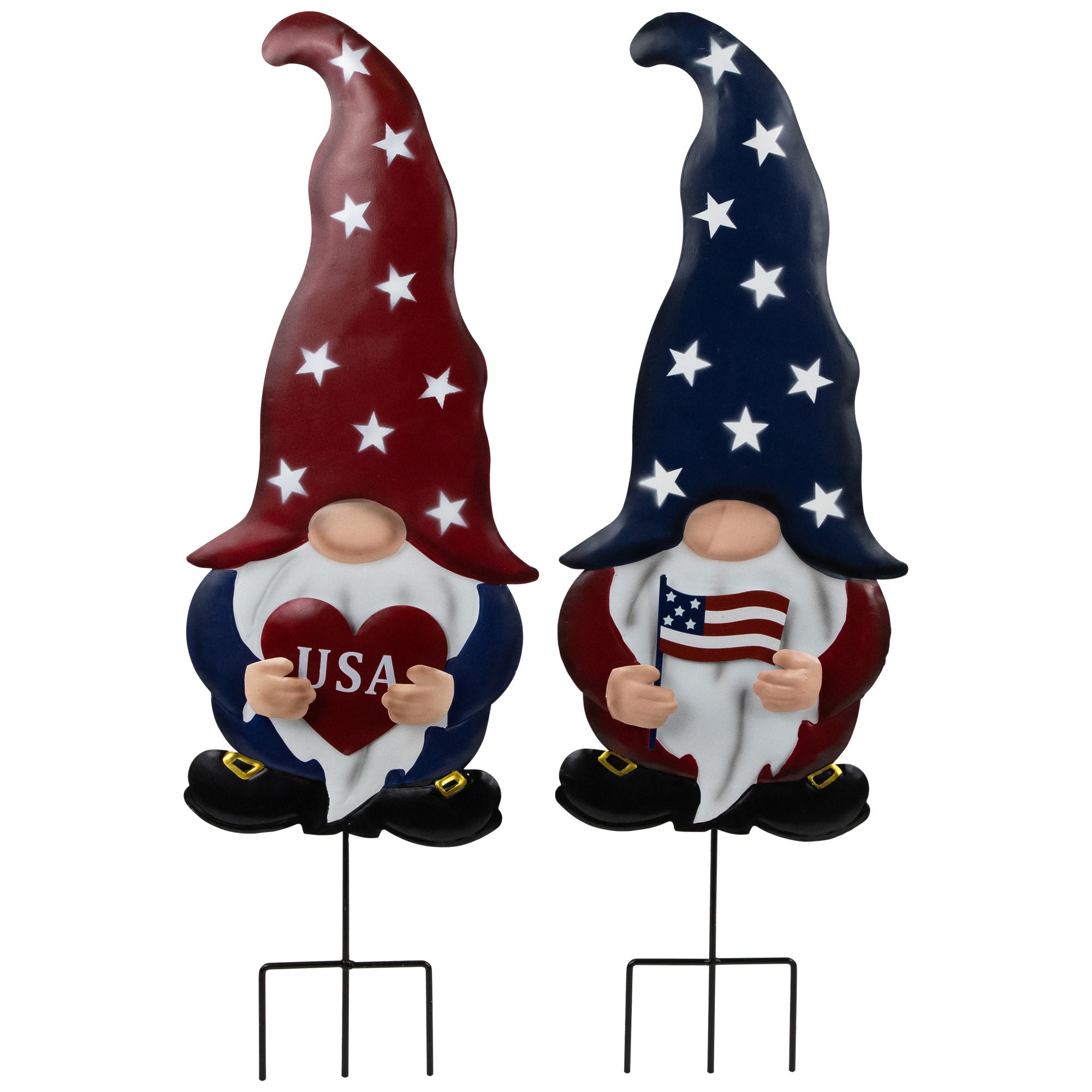 27.5&#x22; USA Patriotic Gnome Garden Stake Set