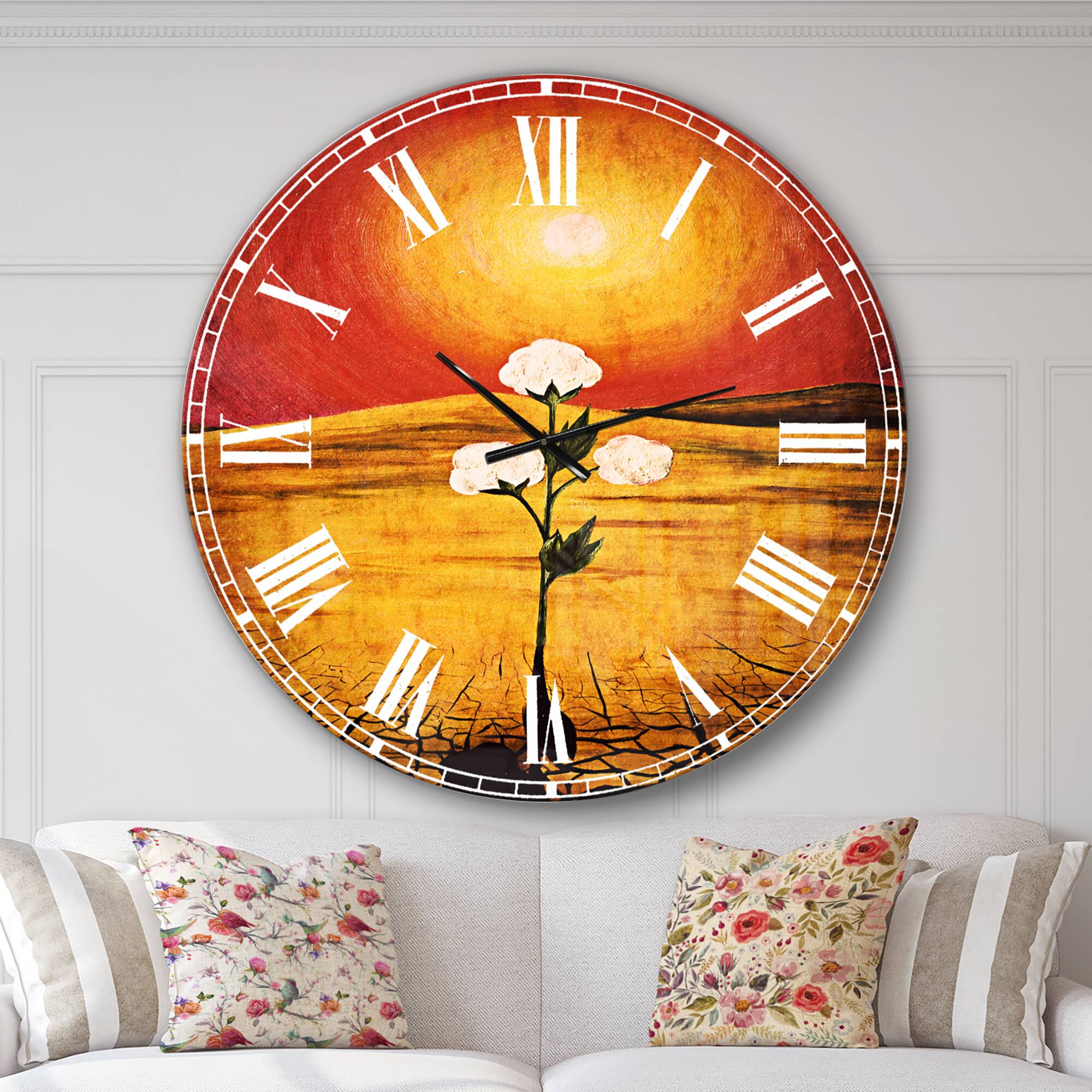 Designart 'Bright Sun In Flower Traditional Wall Clock