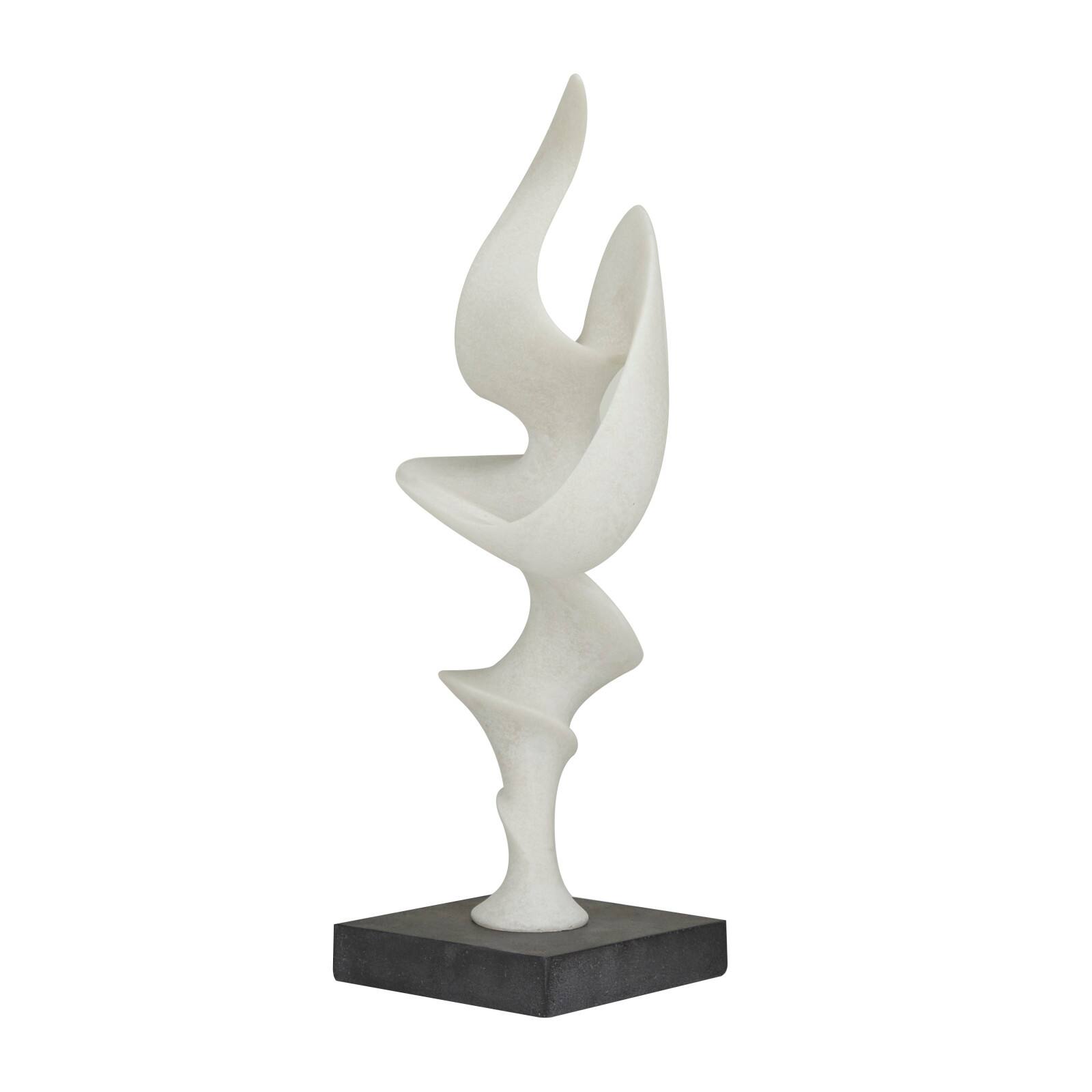 20" White Polystone Abstract Sculpture with Black Base