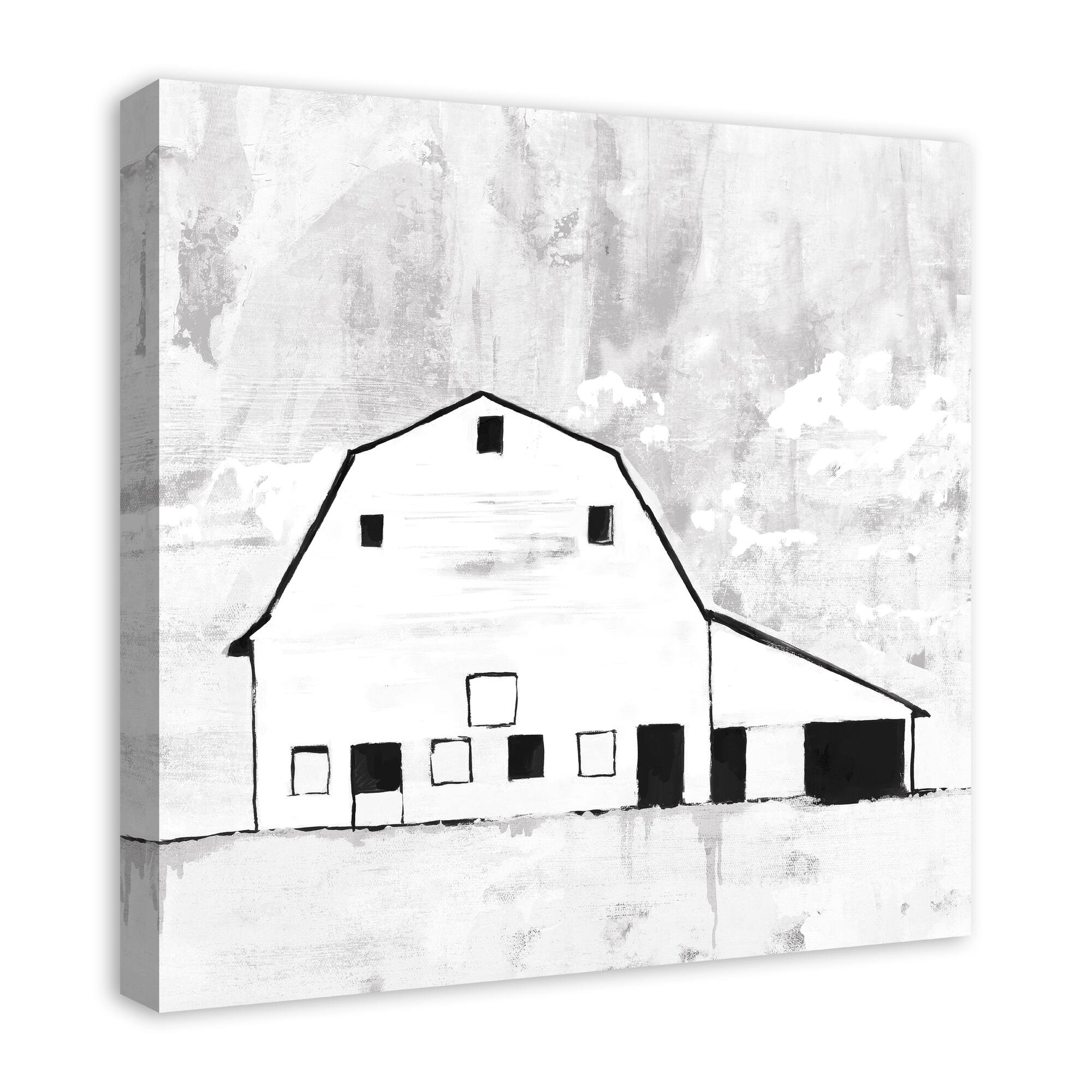 Black And White Distressed Barn 24" x 24" Canvas Wall Art