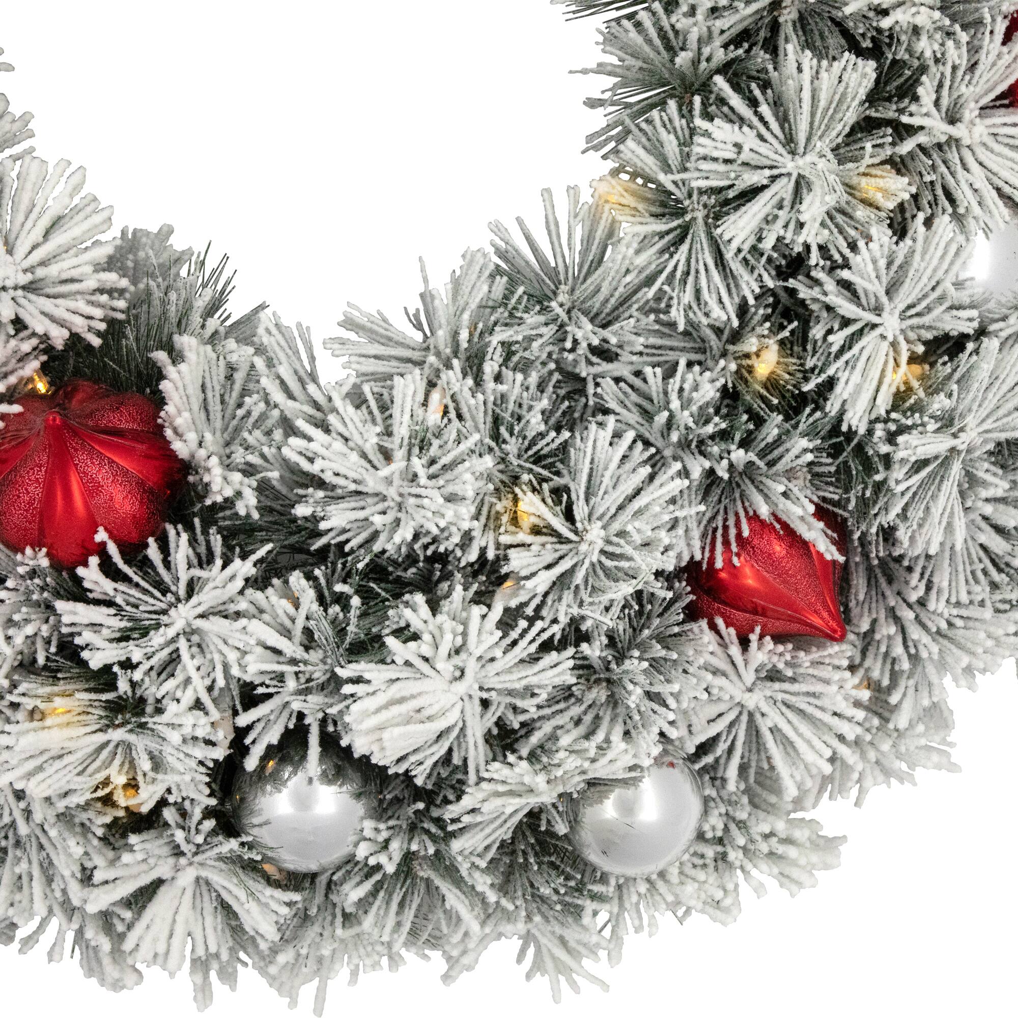 30" Pre-Lit Snowy Bristle Pine Artificial Christmas Wreath, Warm White Lights