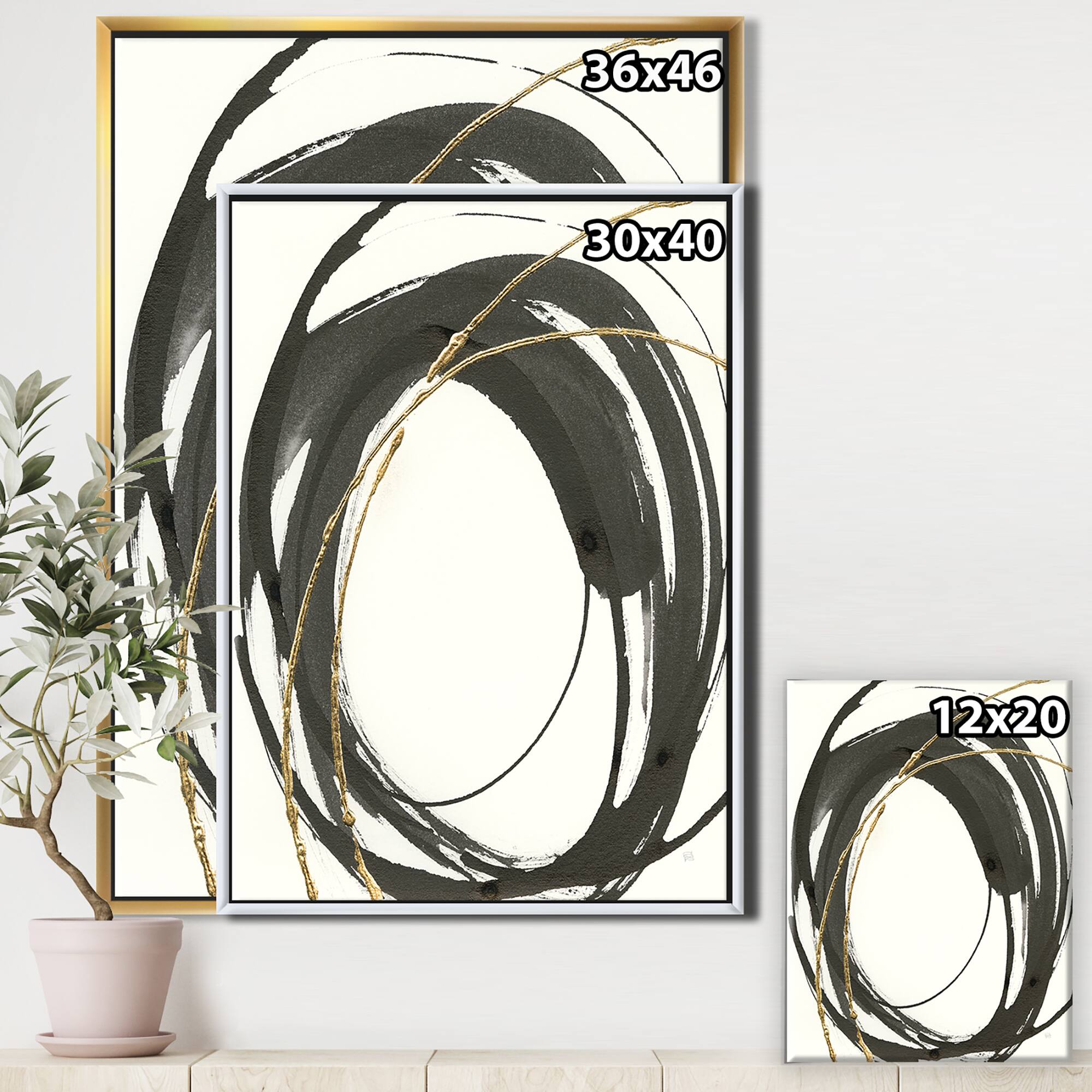 Designart - Gold Glamour Circle I - Posh &#x26; Luxe Canvas in Gold Frame