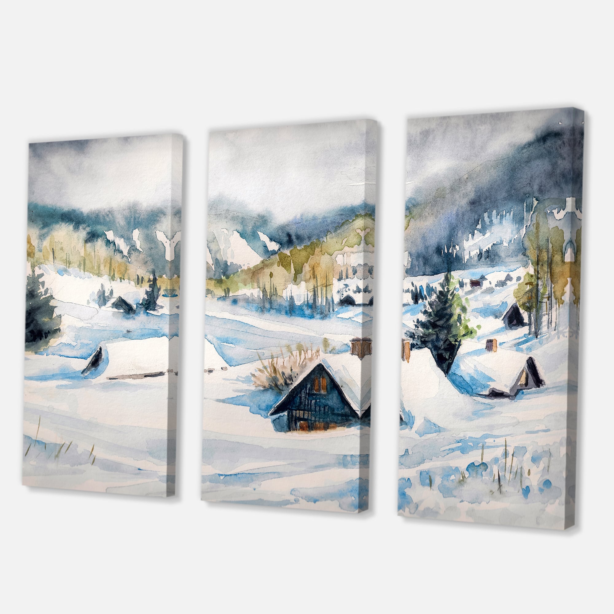 Designart - Mountain Village In Winter - Traditional Canvas Wall Art Print
