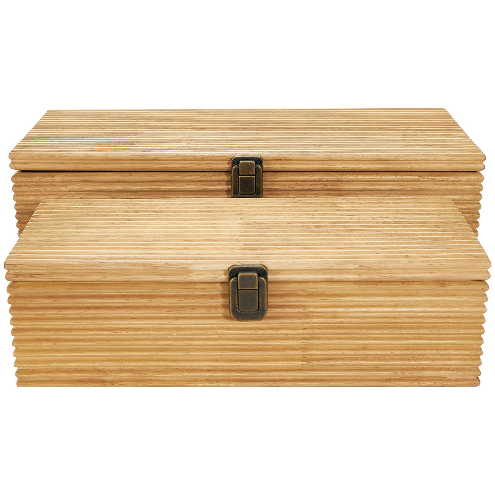 Light Brown Wood Carved Linear Box Set