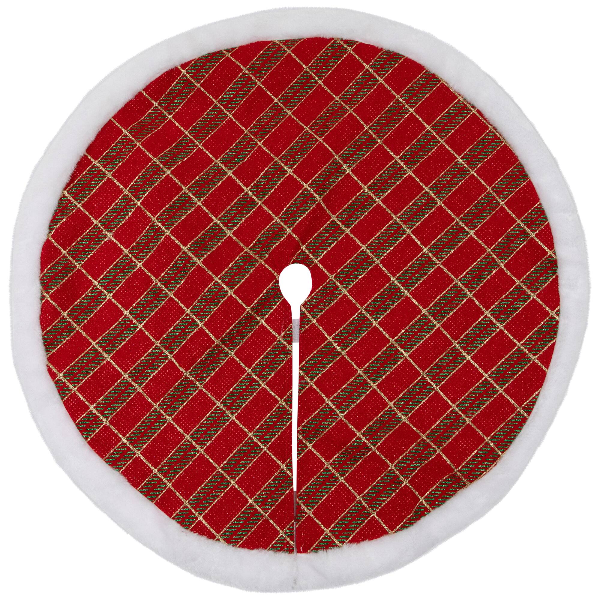 20" Glittery Plaid & White Faux Fur Trim Mini Tree Skirt