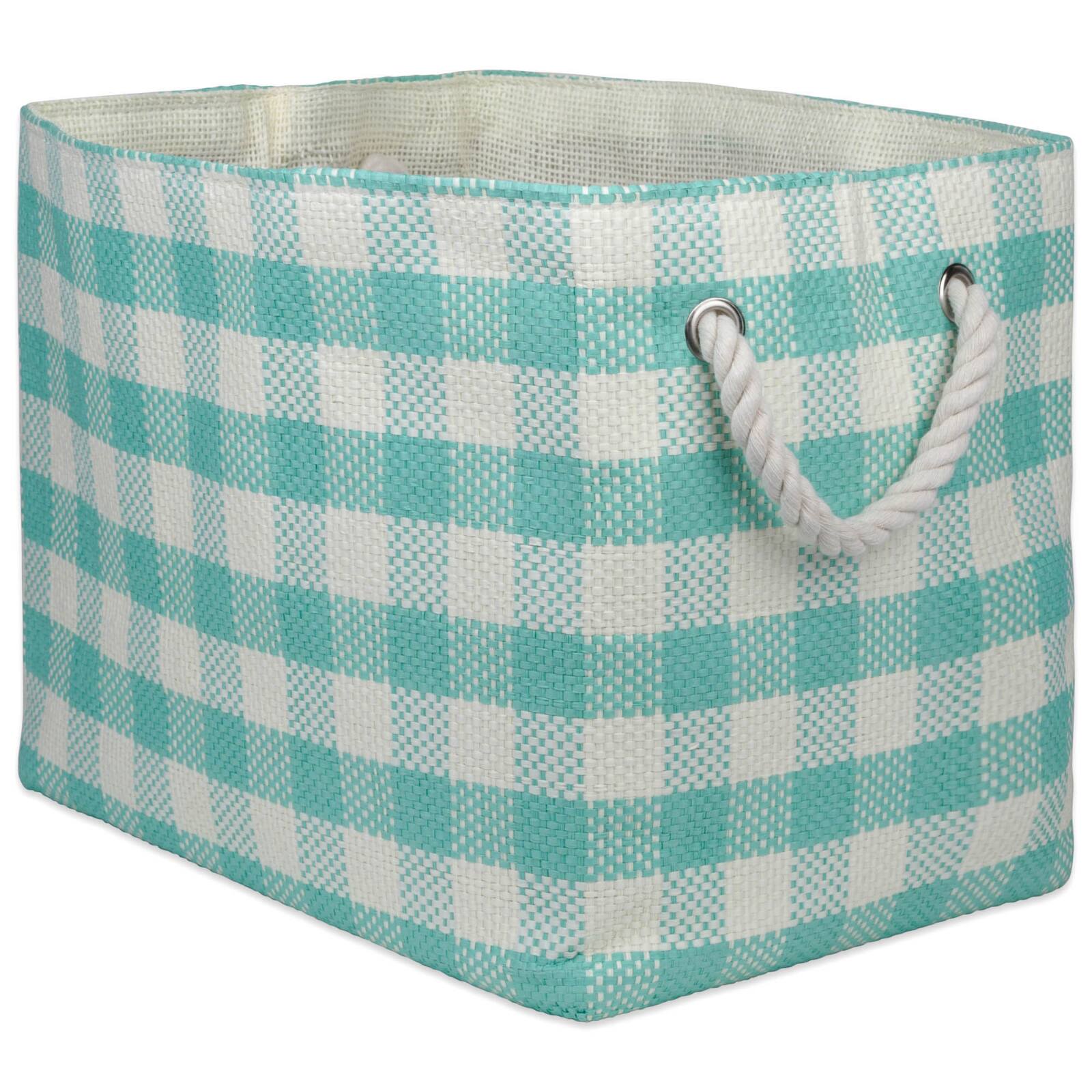 DII® Large Aqua Checked Rectangle Woven Paper Basket