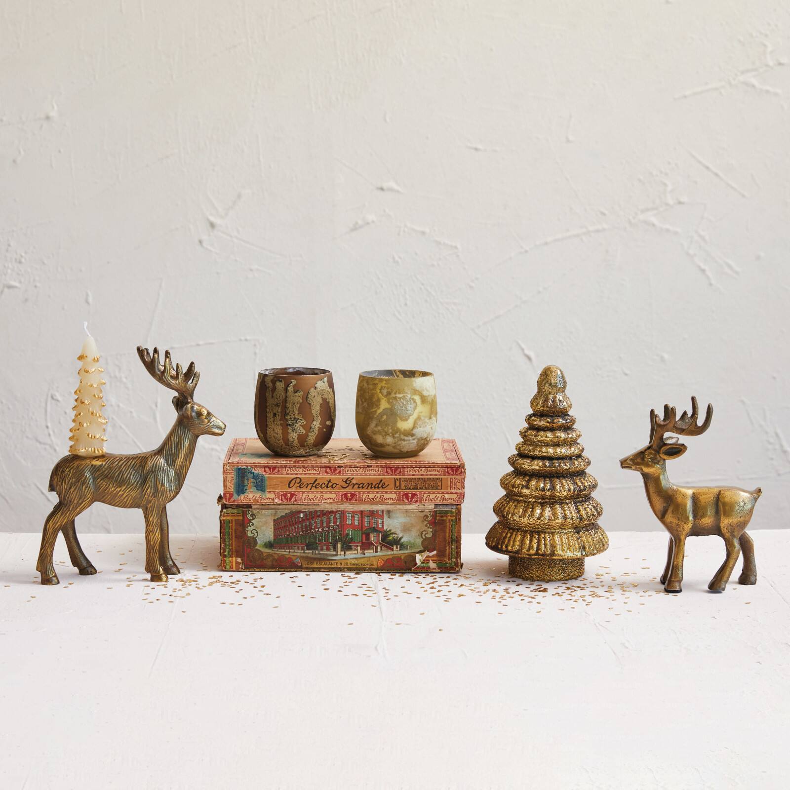 Hello Honey® 6.75" Antique Gold Finish Cast Aluminum Reindeer