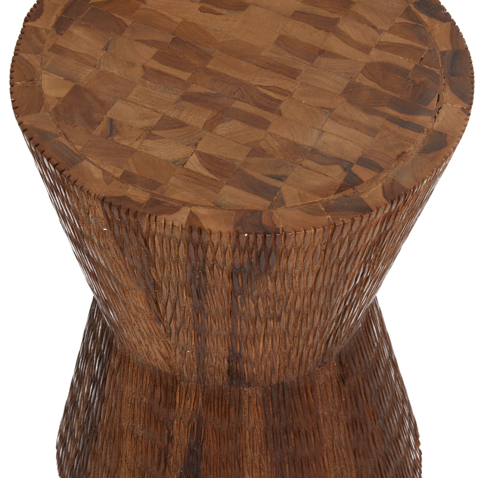 18&#x22; Brown Teak Wood Contemporary Stool