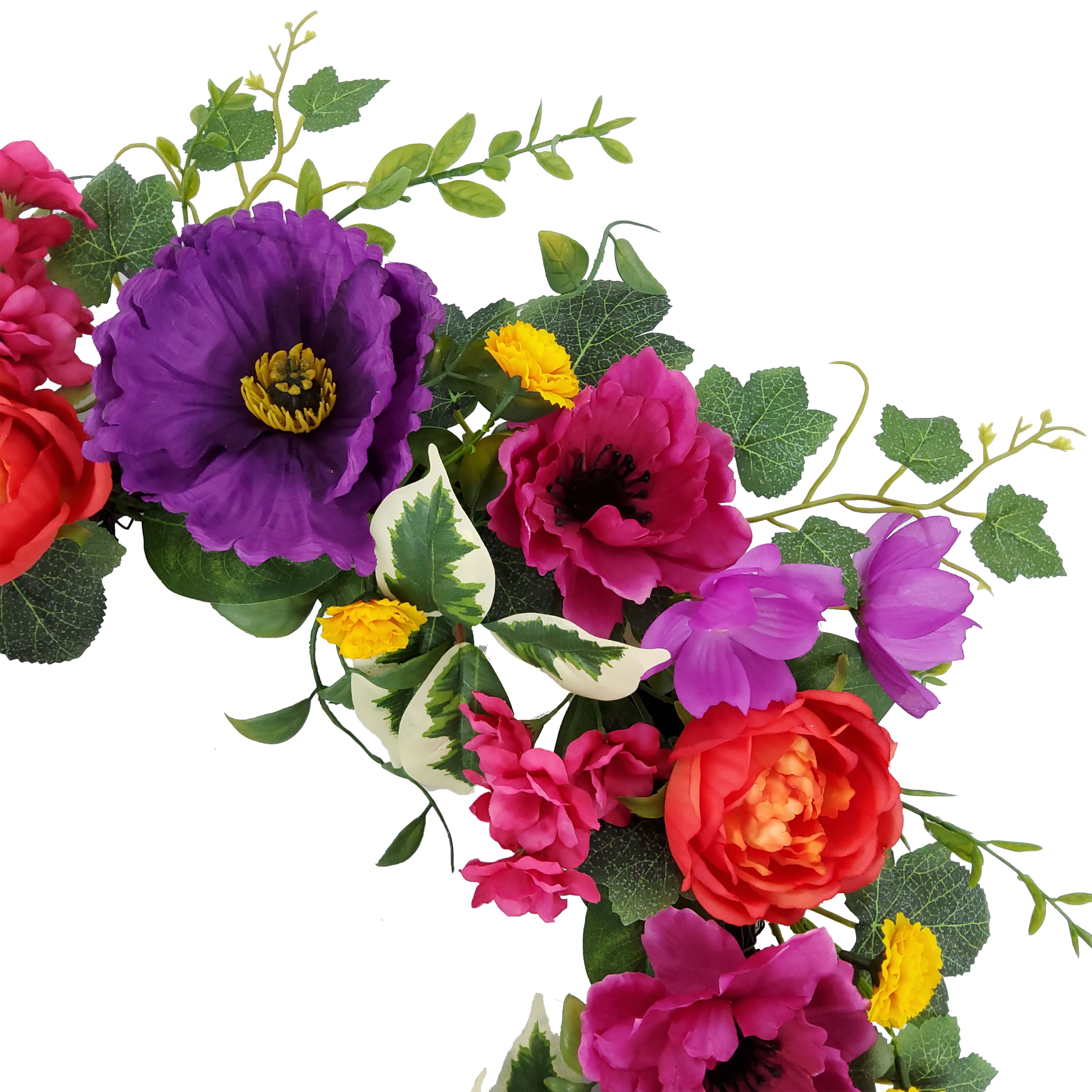 24&#x22; Purple, Pink &#x26; Yellow Rose &#x26; Poppy Mix Wreath by Ashland&#xAE;
