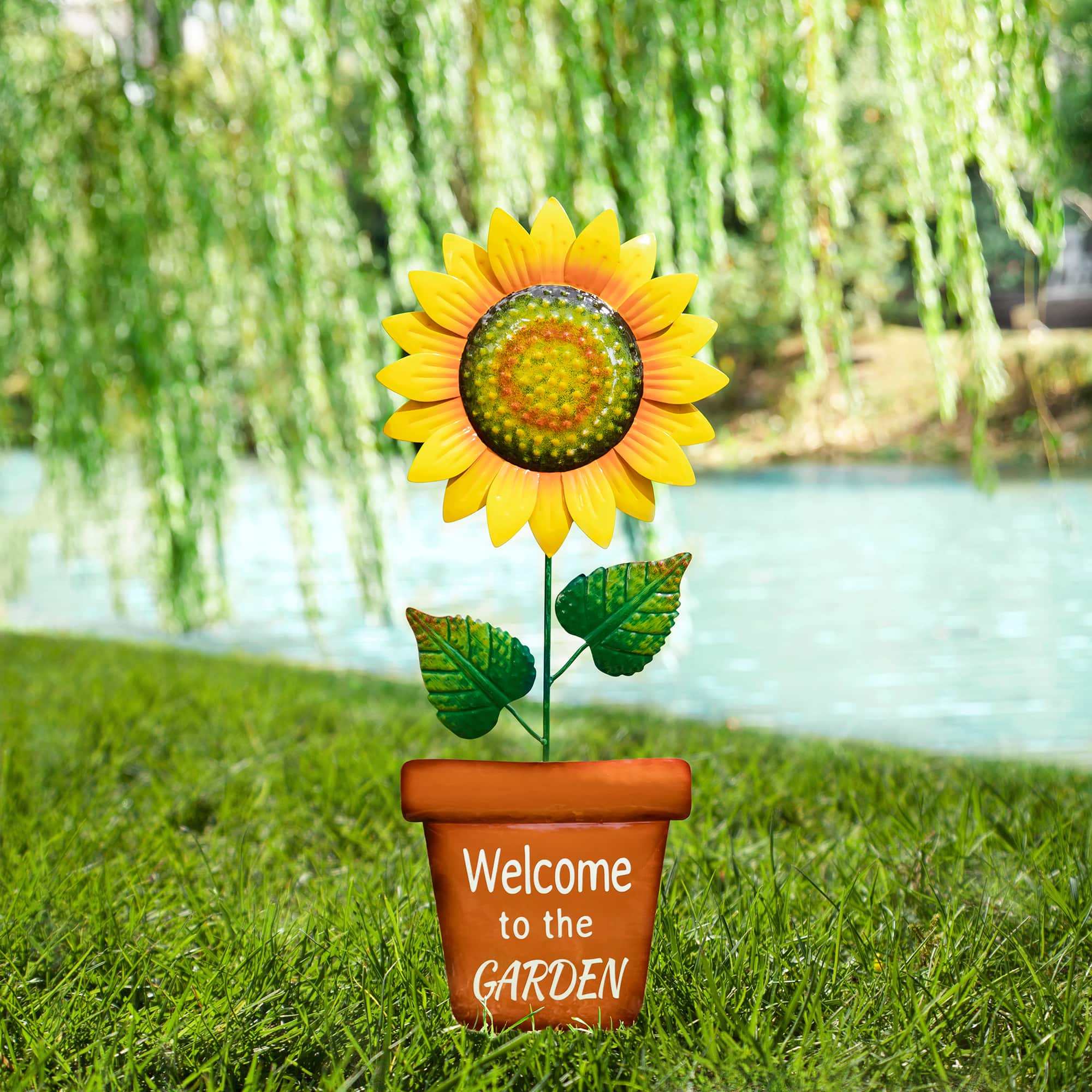 Glitzhome&#xAE; 36&#x22; Welcome to the Garden Sunflower Yard Stake