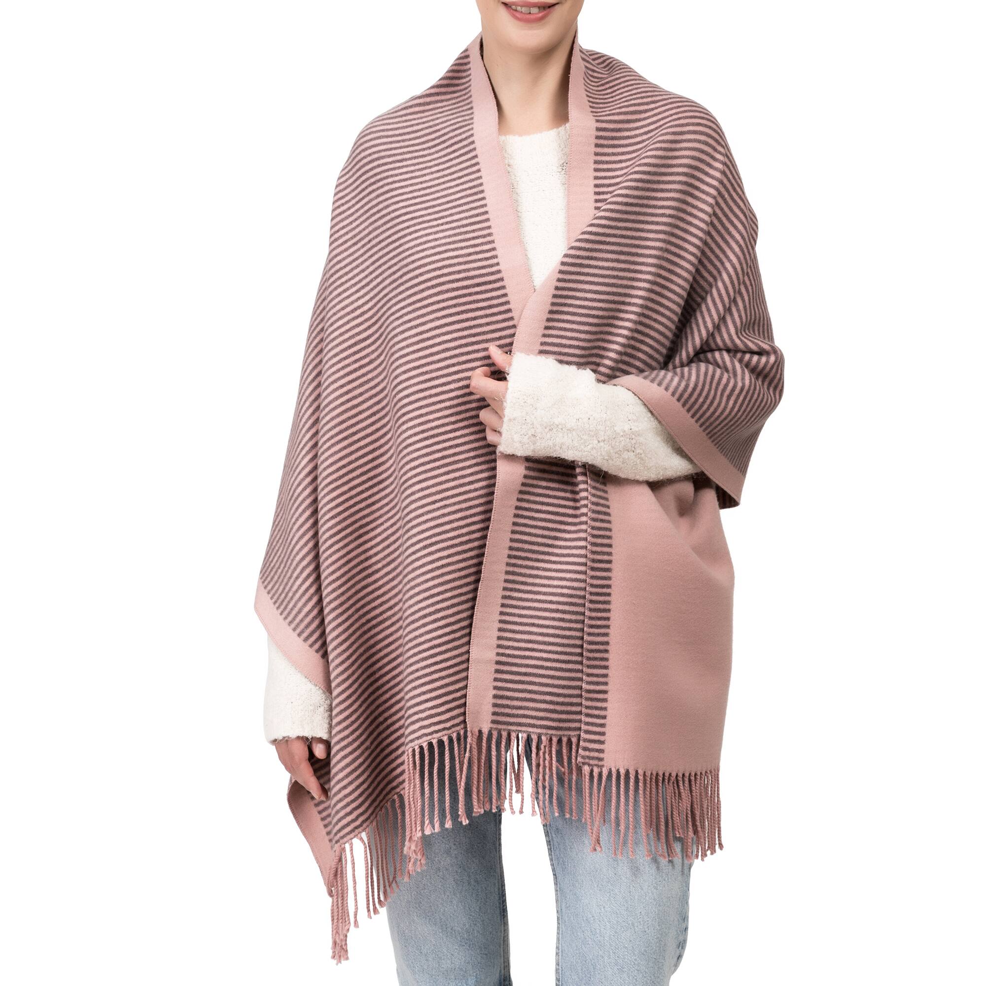 Glitzhome&#xAE; 73&#x22; Pink &#x26; Brown Striped Reversible Scarf with Tassels