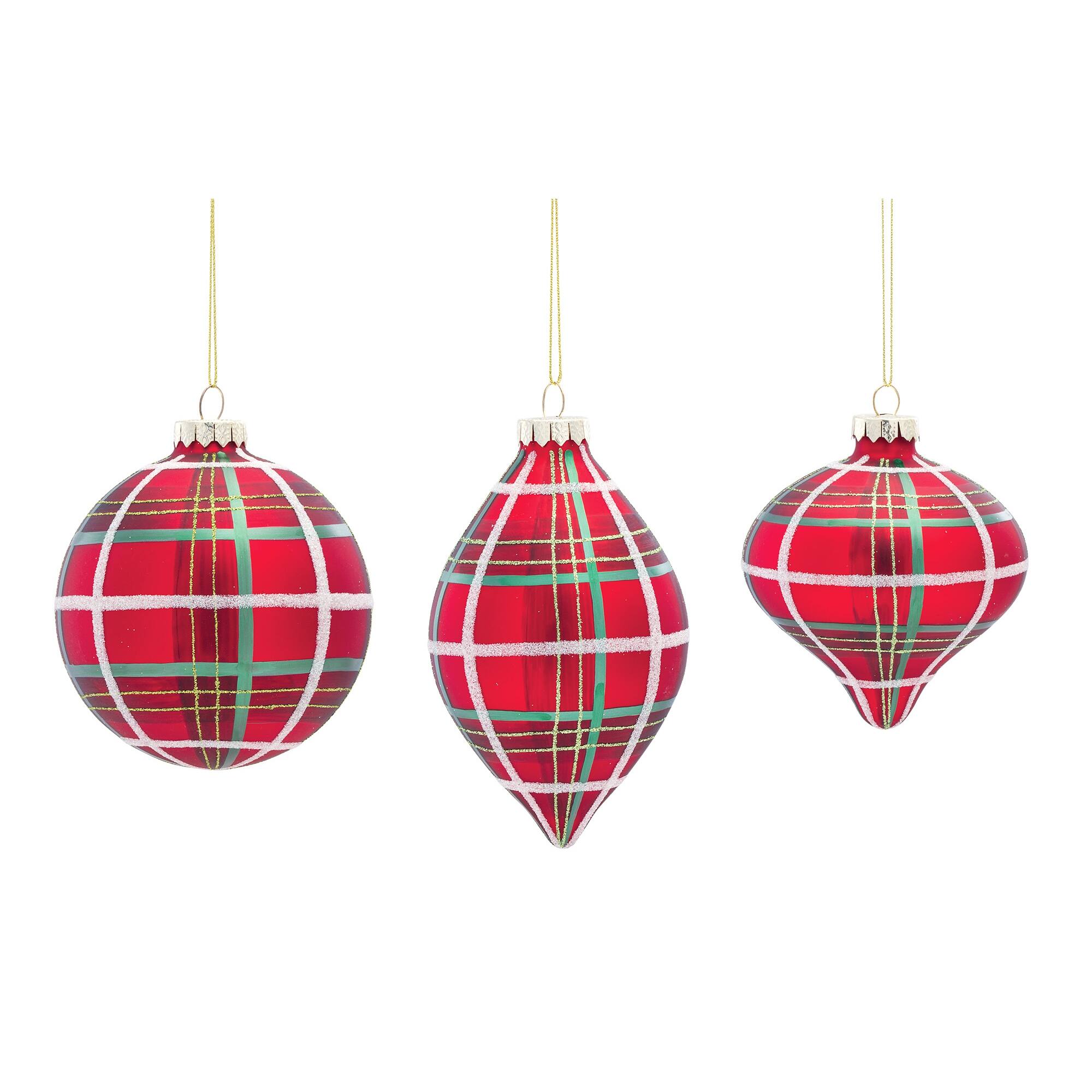 Red Plaid Glass Ornament Set, 5", 5.25"& 6" Collectible Ornaments Michaels