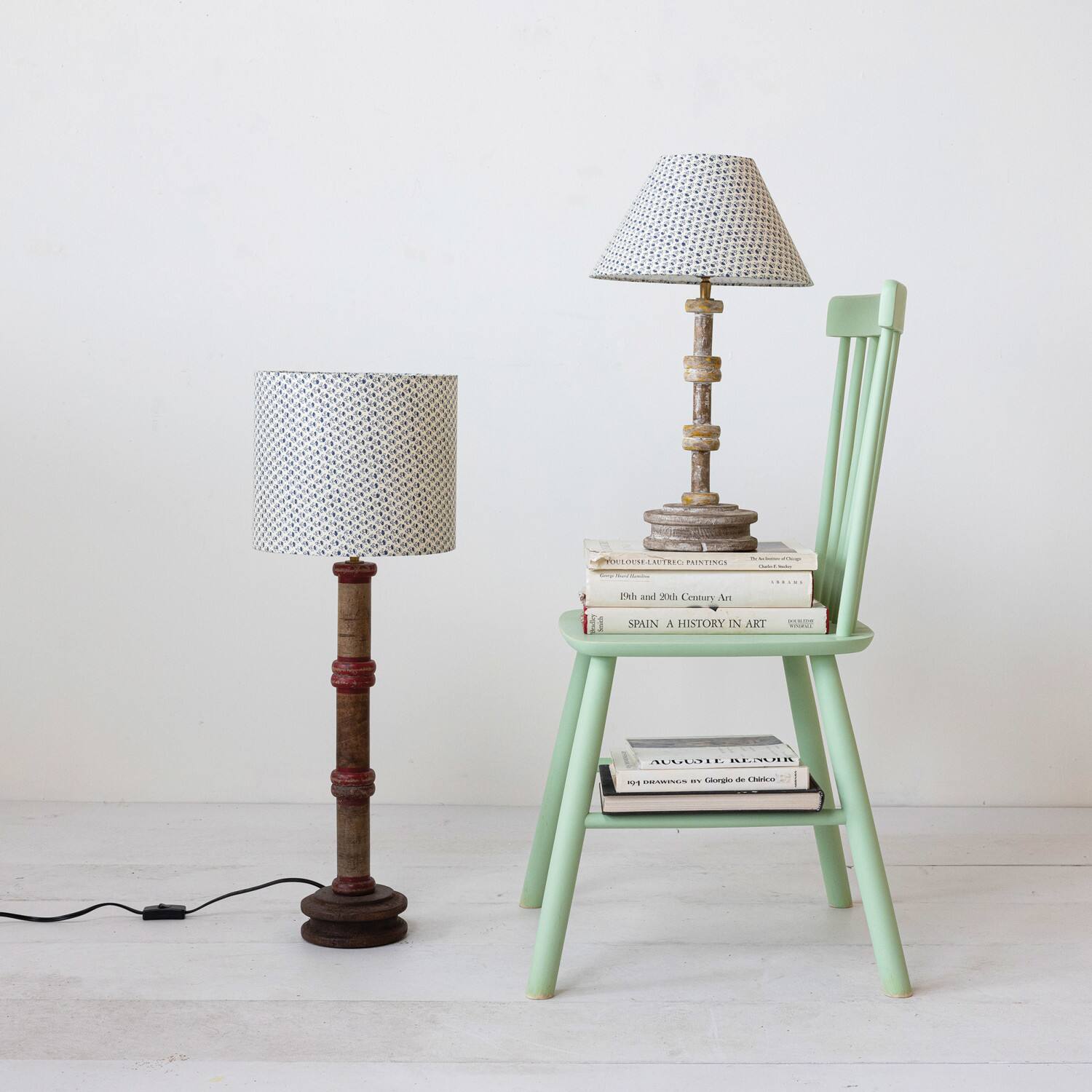 Hello Honey® 28" Multicolor Reclaimed Wood Spool Table Lamp with Cotton Shade, 2ct.