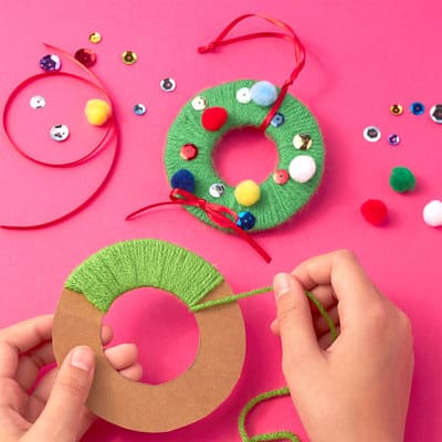 Yarn-Wrapped Wreath Ornament