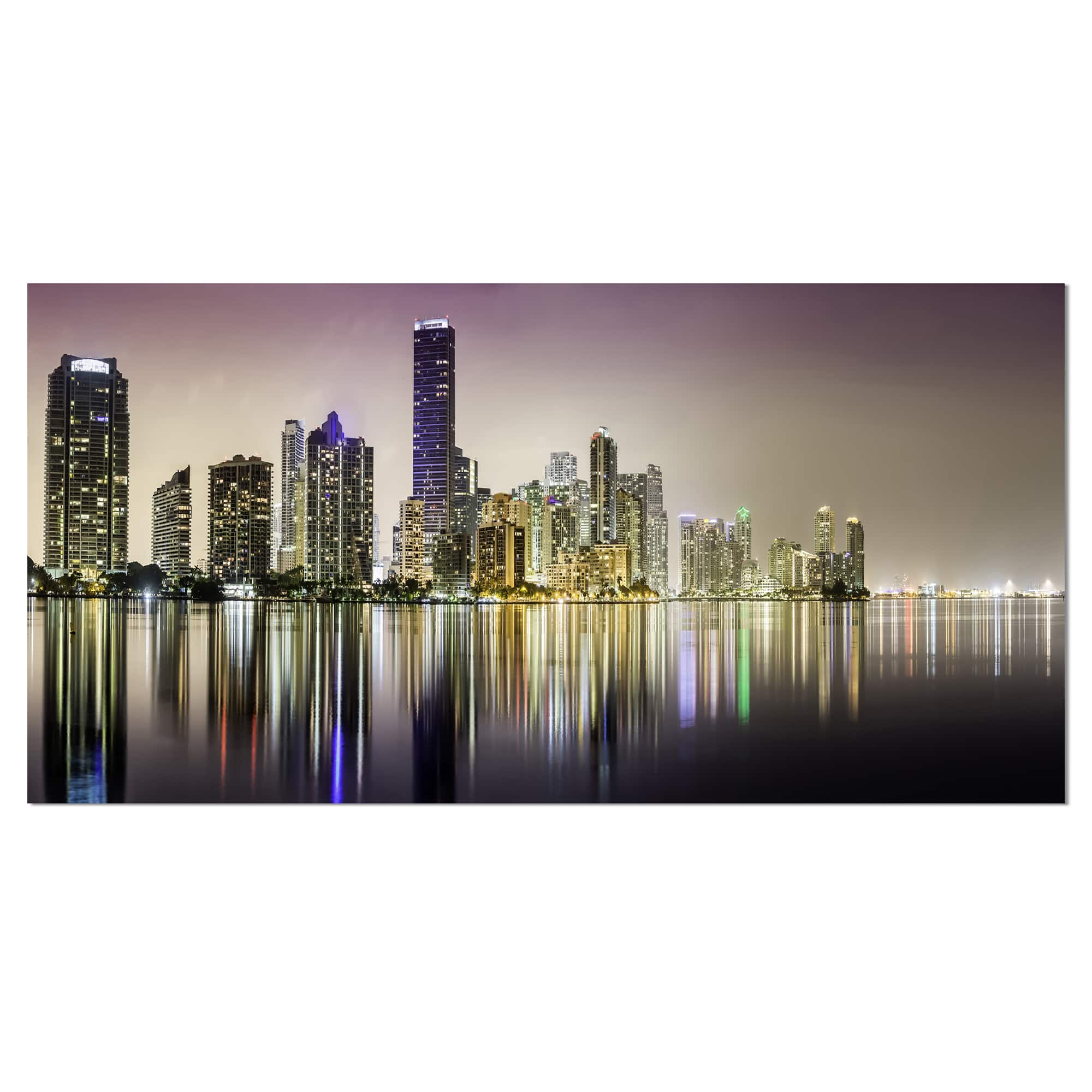 Designart - Miami Downtown Night Panorama - Extra Large Canvas Art Print