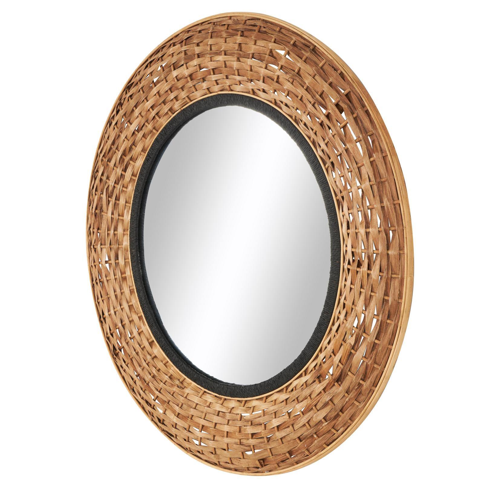 Brown Seagrass Handmade Wall Mirror with Black Inner Frame