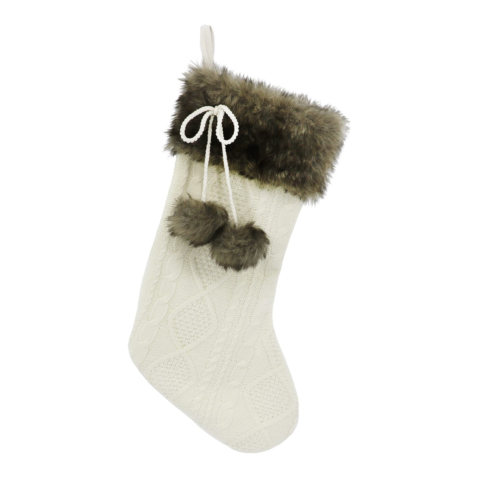 18&#x22; White Cable Knit Stocking with Faux Fur Trim by Ashland&#xAE;