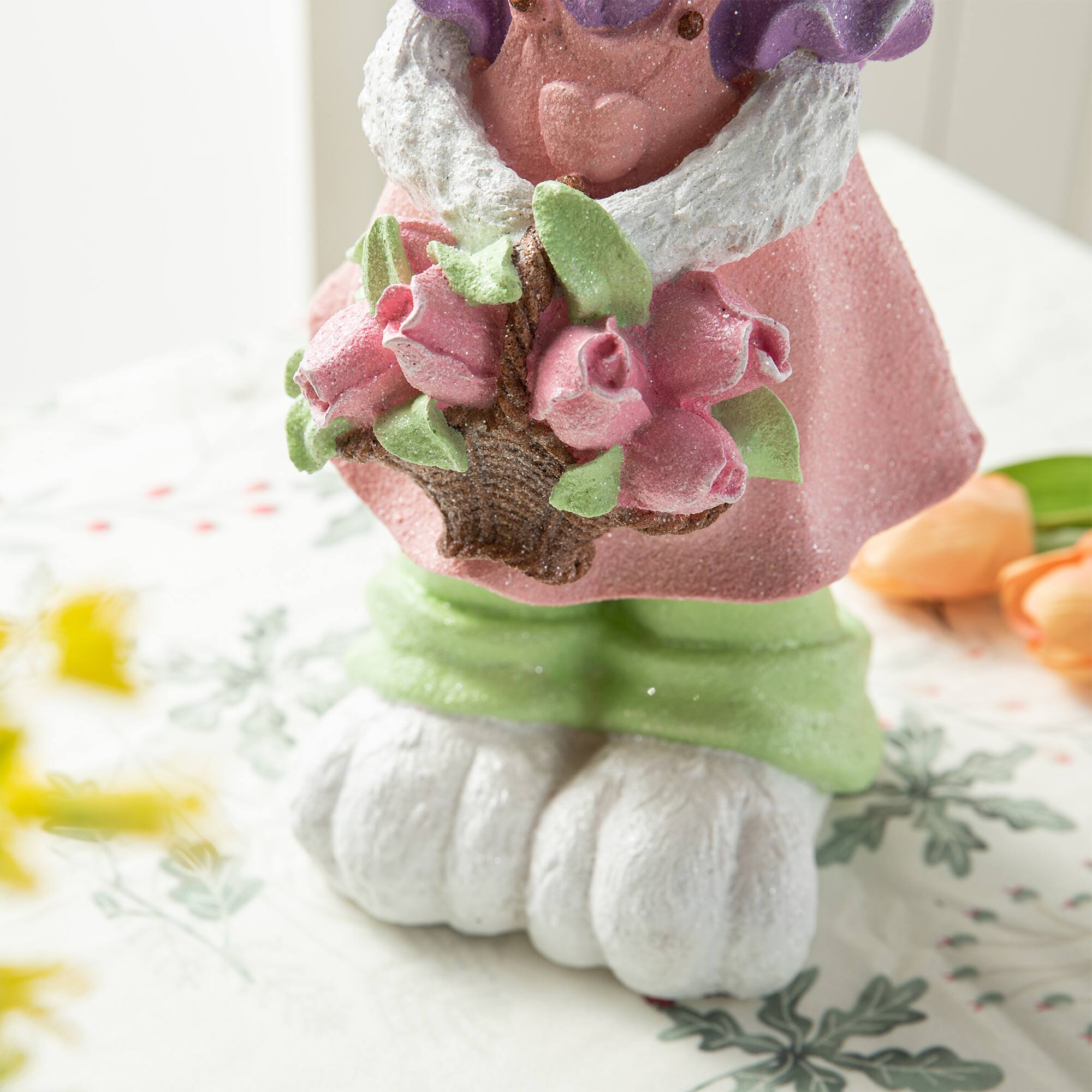 Glitzhome® 17.5" Easter Bunny Girl with Flower Basket Table Décor