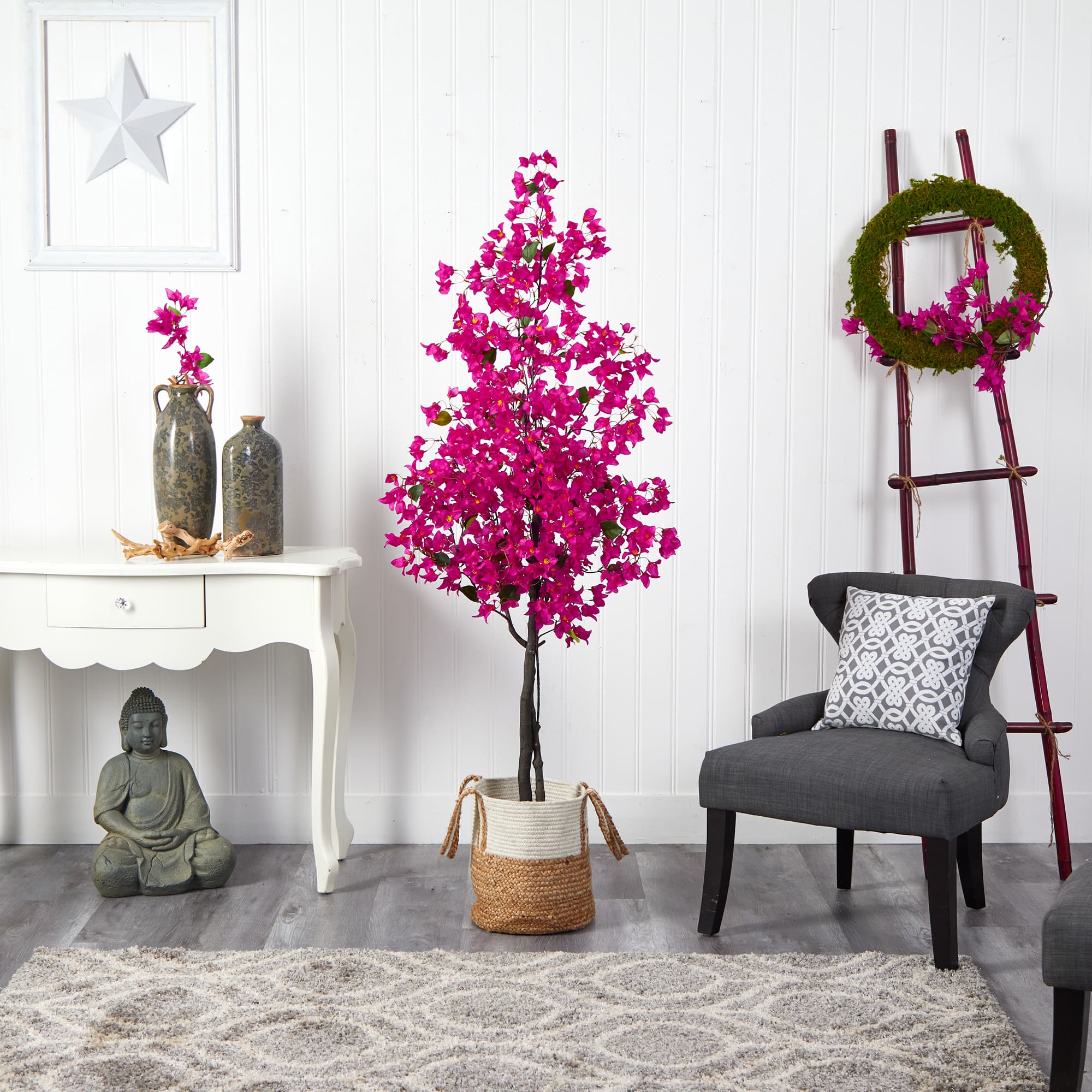 6ft. Artificial Bougainvillea Tree with Basket