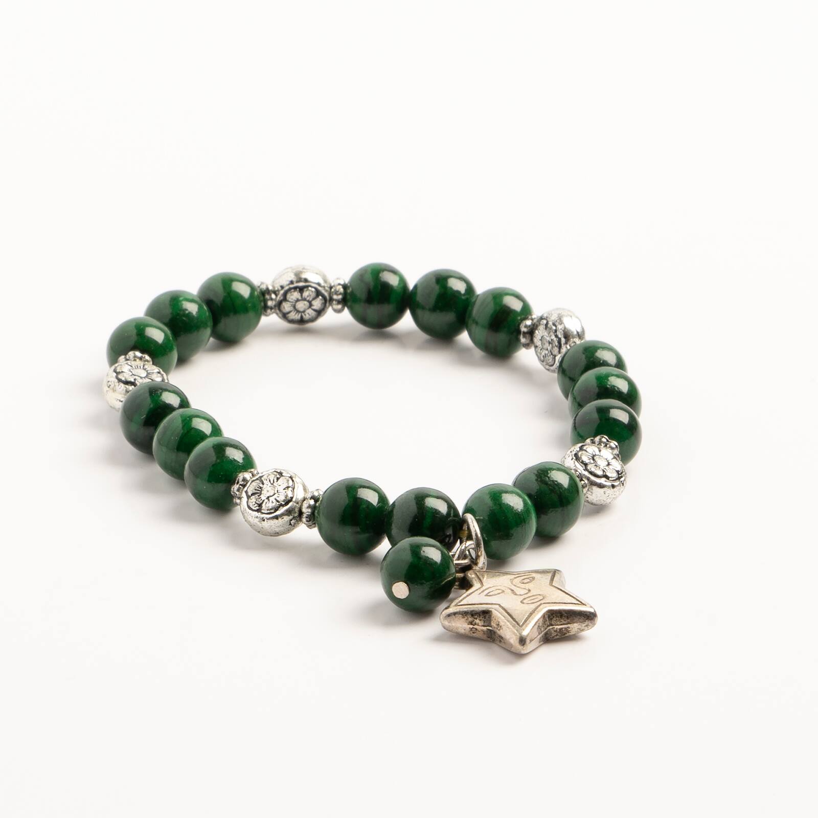 John Bead Malachite Natural Stone Stretch Bracelet with Star Charm