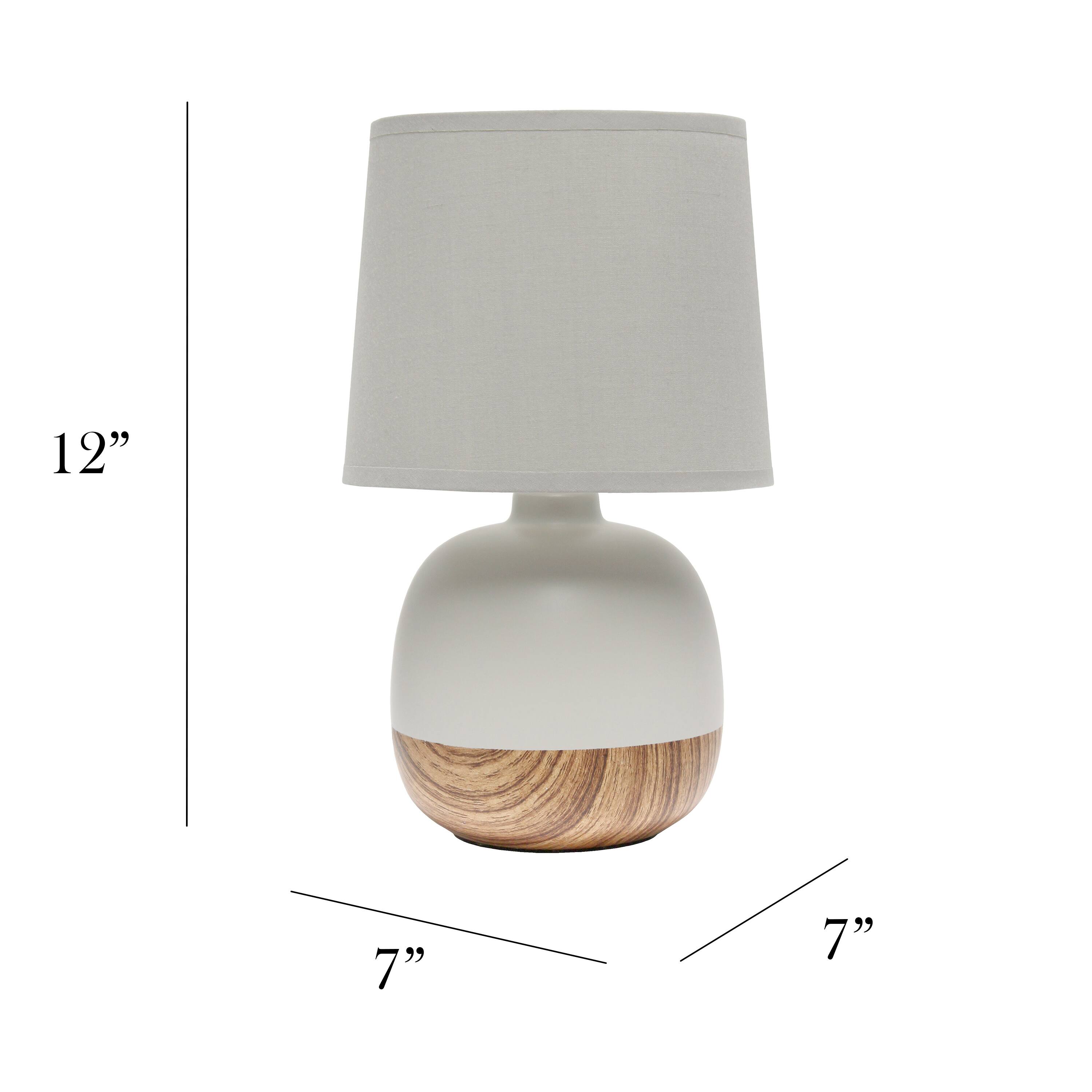 Simple Designs 12&#x22; Petite Mid Century Light Woodgrain Base Table Lamp