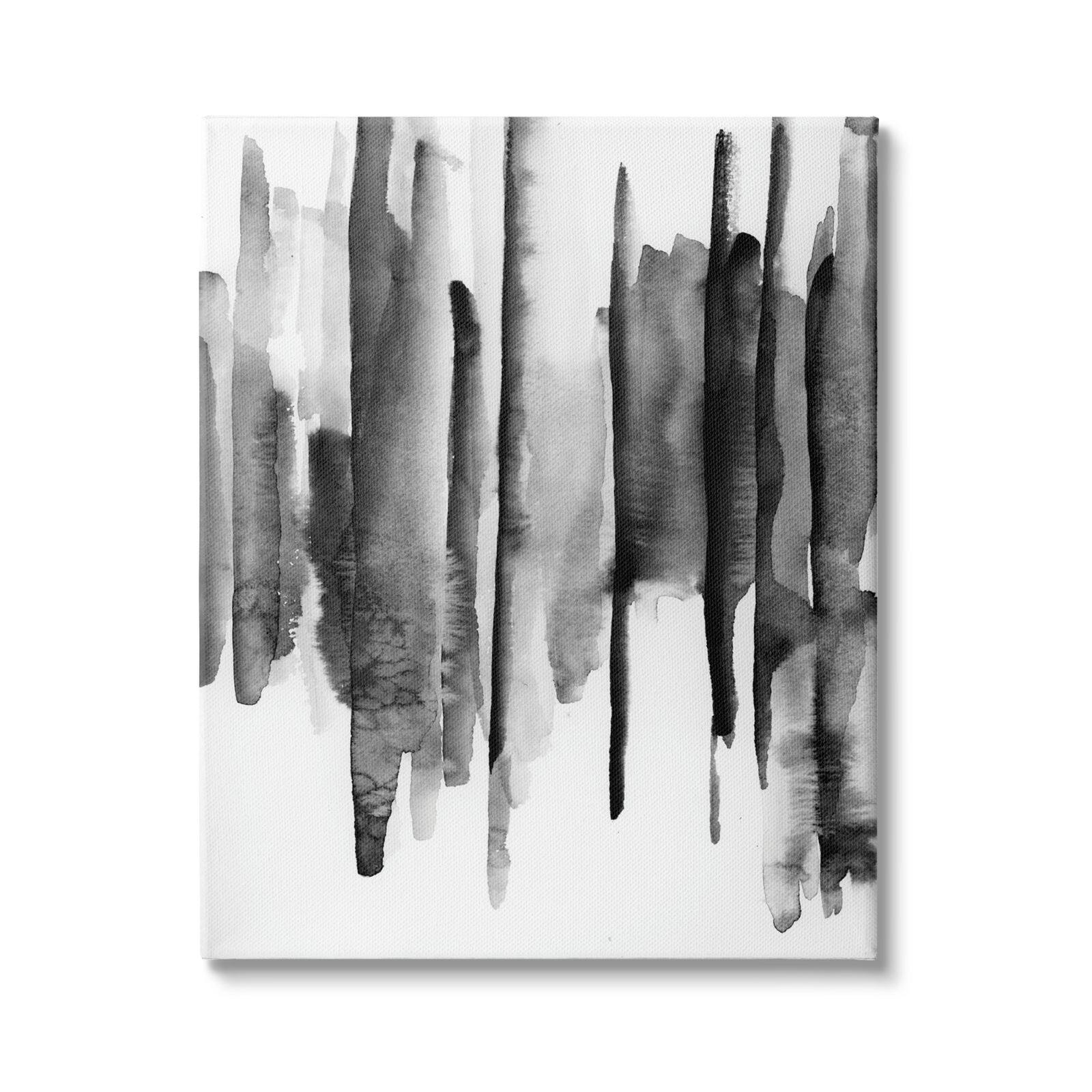 Stupell Industries Vertical Black Ink Strokes Abstract Watercolor Over White Canvas Wall Art