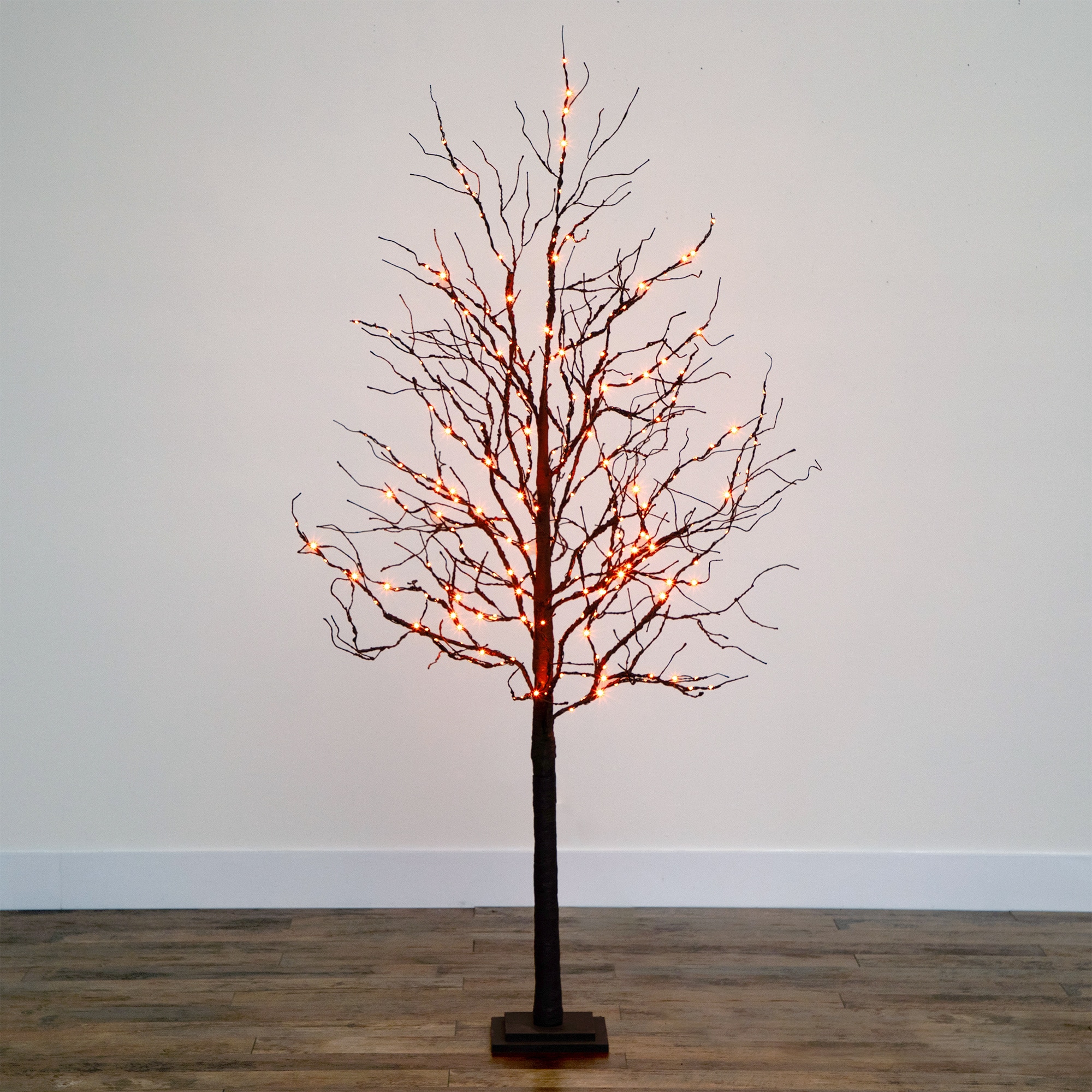 6ft. Orange & Purple LED Pre-Lit Halloween Deluxe Black Twig Artificial Fall Tree