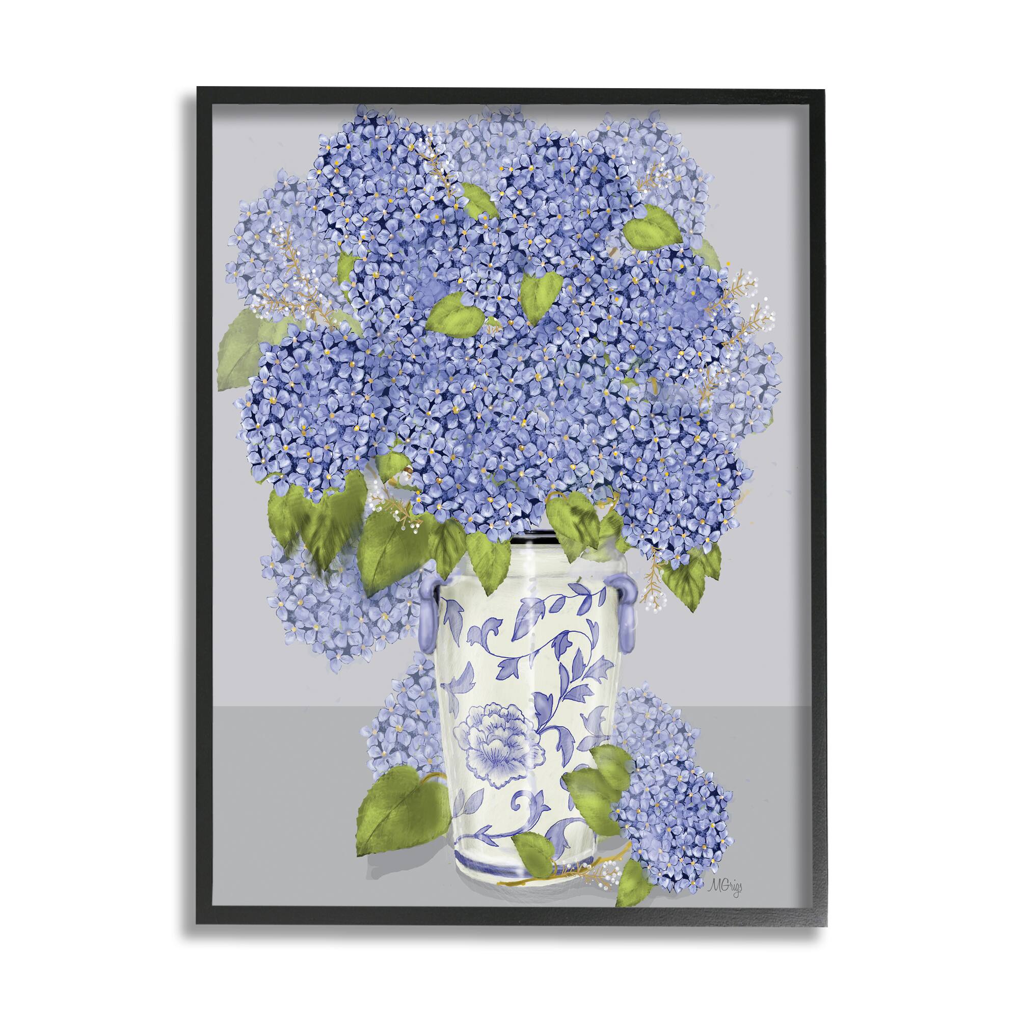 Stupell Industries Blushing Blue Hydrangeas in Vase Wall Art in Black Frame