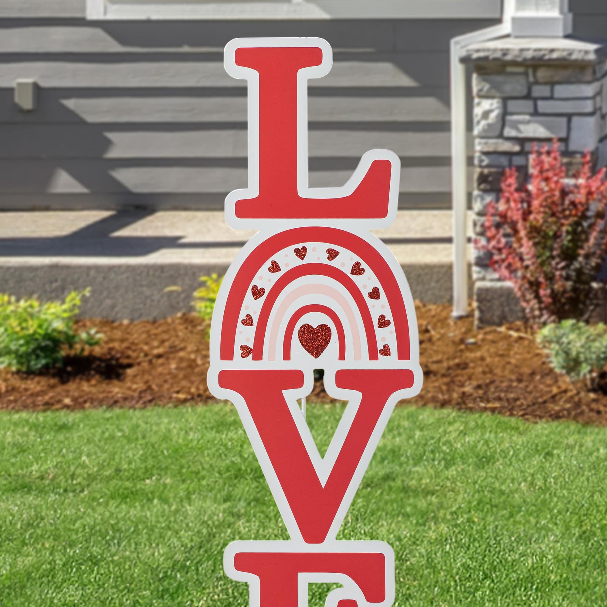 Glitzhome&#xAE; 36&#x22; Valentine&#x27;s Metal Rainbow &#x22;LOVE&#x22; Yard Stake