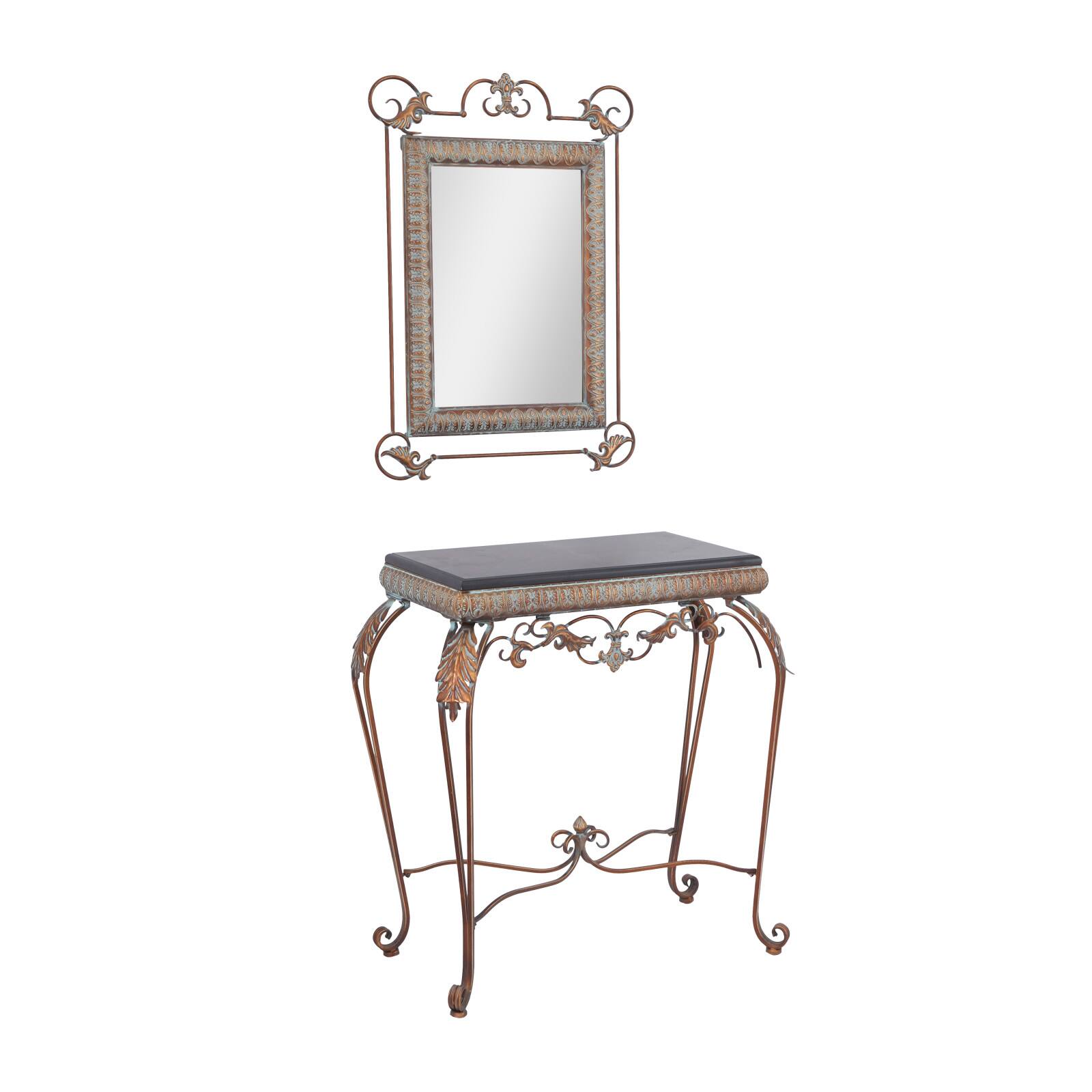 Set of 2" Bronze Metal Traditional Console Table with Mirror, 32" x 23"