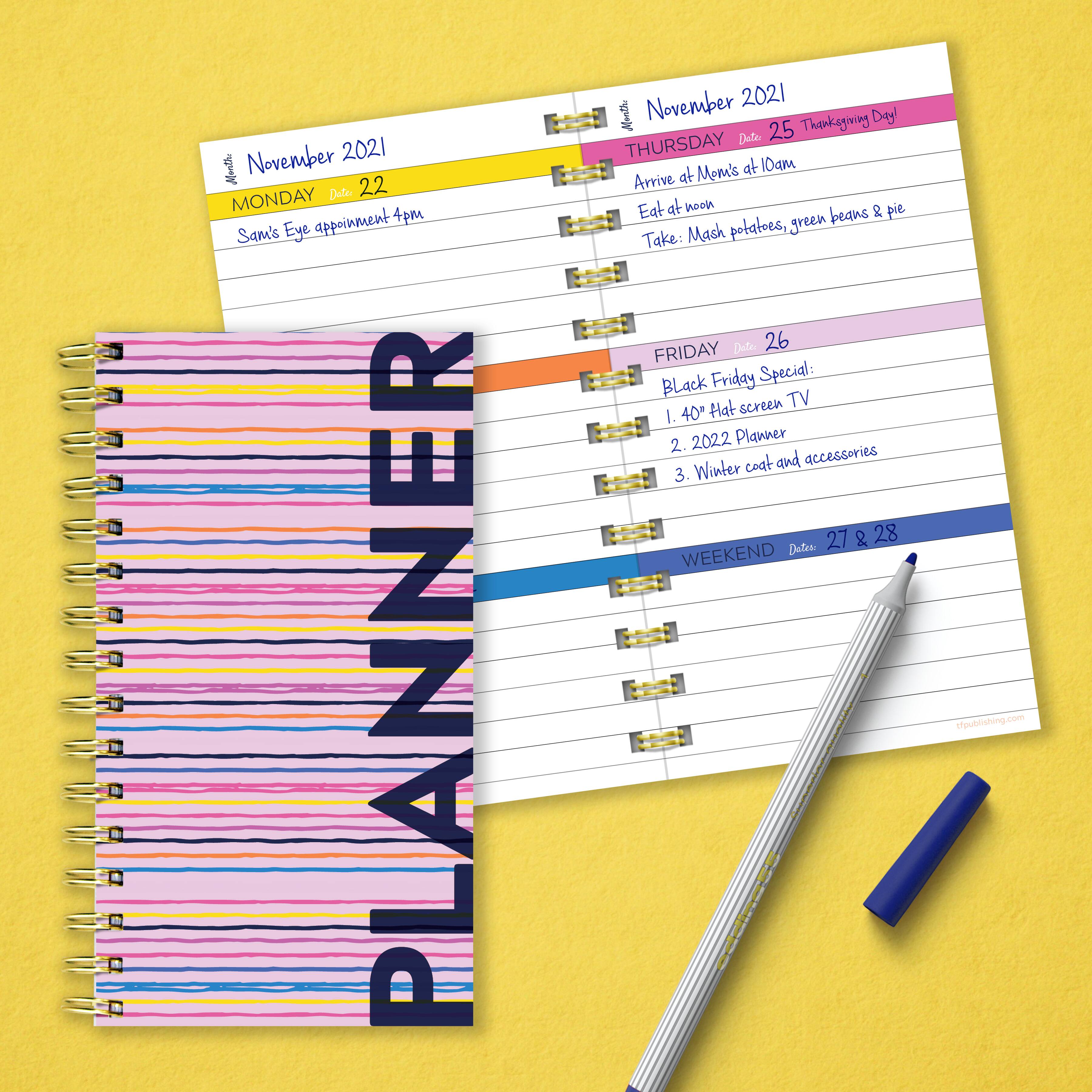 TF Publishing Pocket Pink Stripe Undated Weekly Spiral Planner