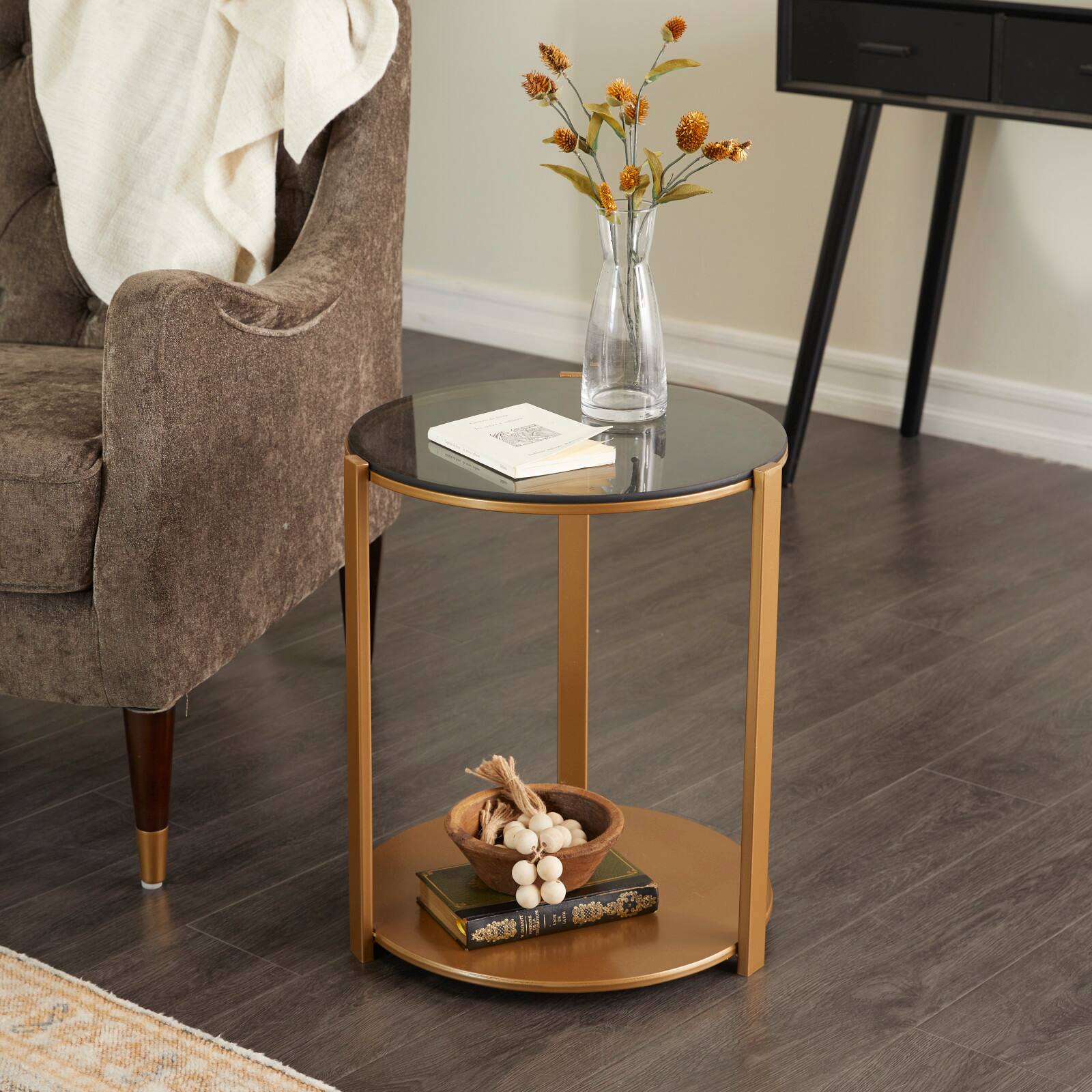 Bronze Metal Contemporary Accent Table, 20" x 17" x 17"