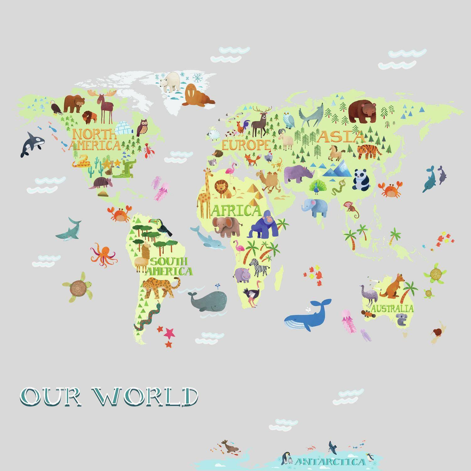 RoomMates Kids World Map Peel & Stick Giant Wall Decals