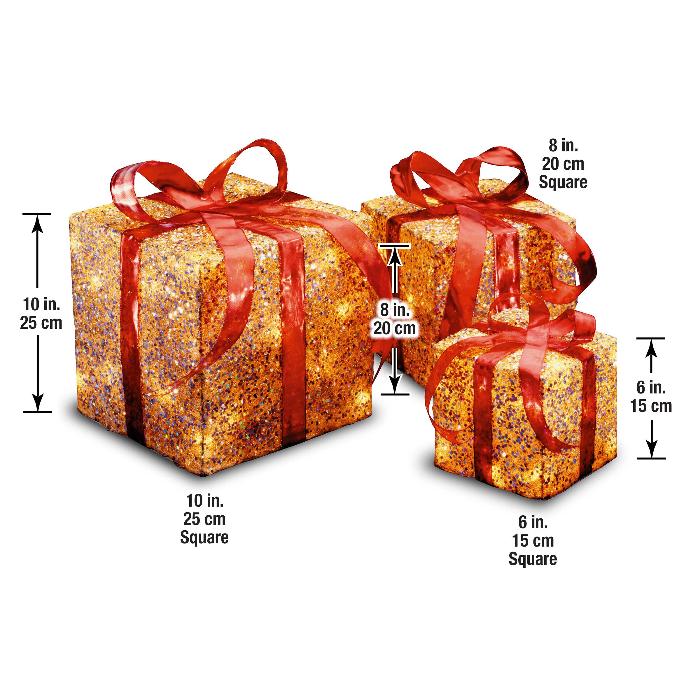 Holiday Gold & Red Sisal Gift Box Set Clear Lights