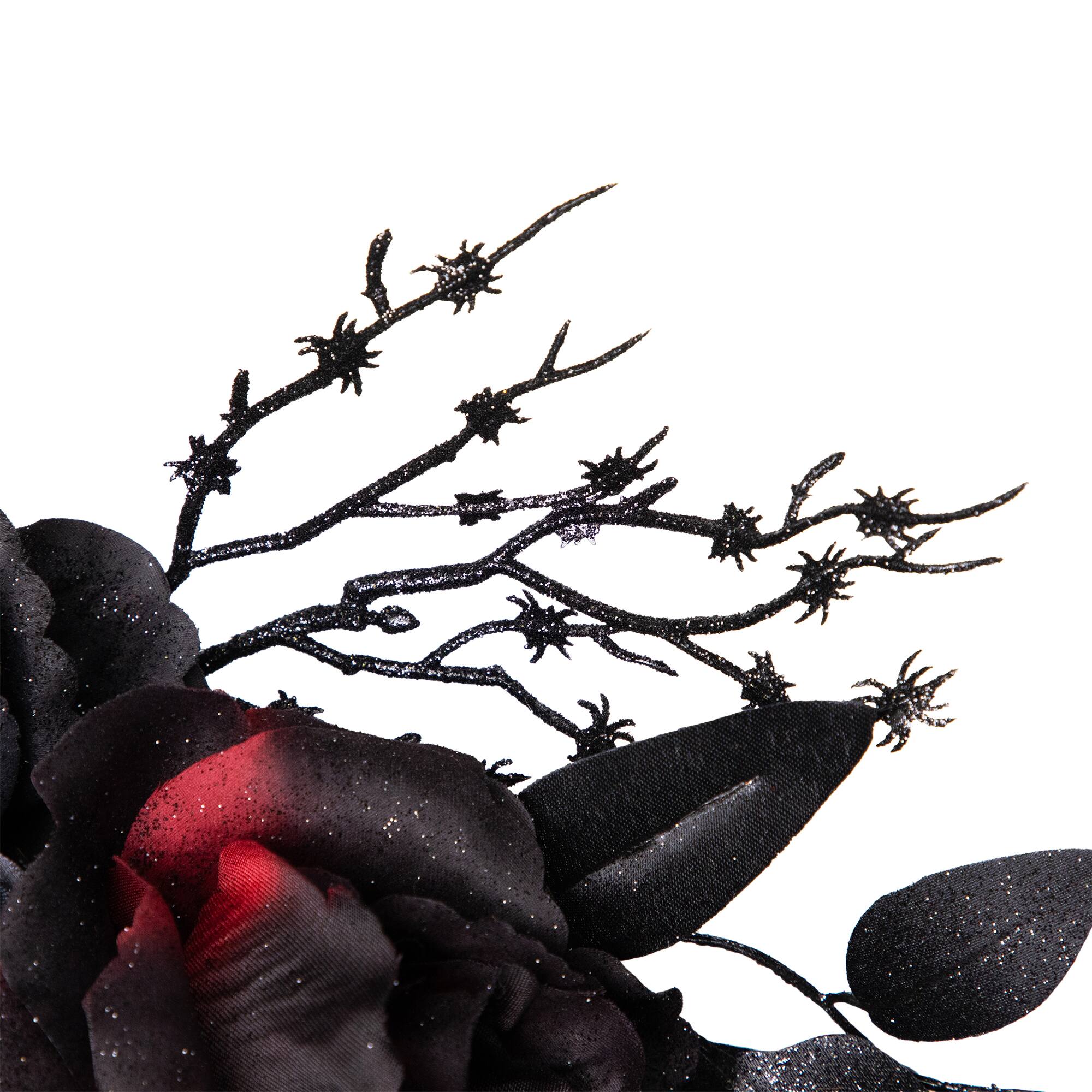 24" Burgundy & Black Roses with Spiders Halloween Wreath