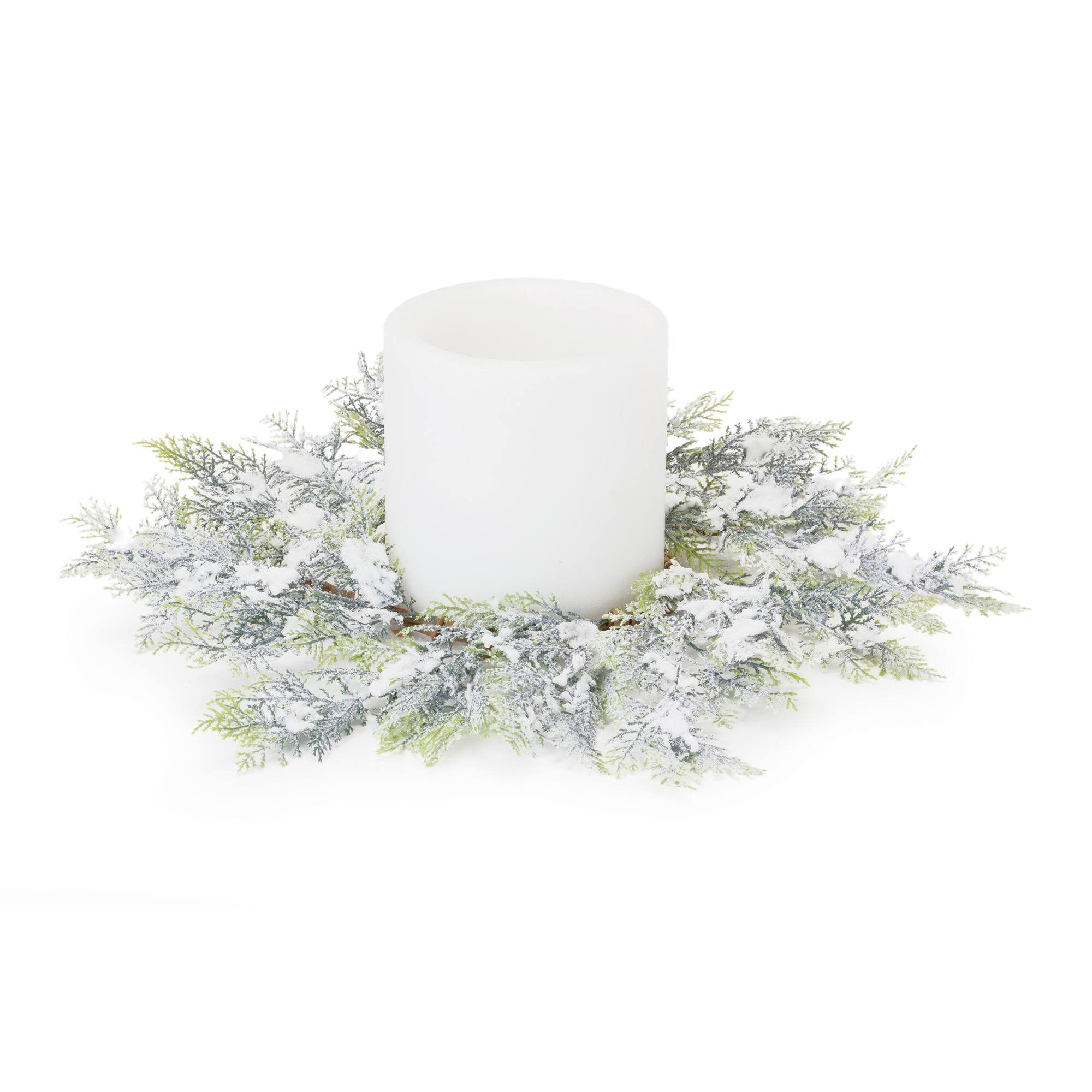 15" Flocked Cedar Wreath