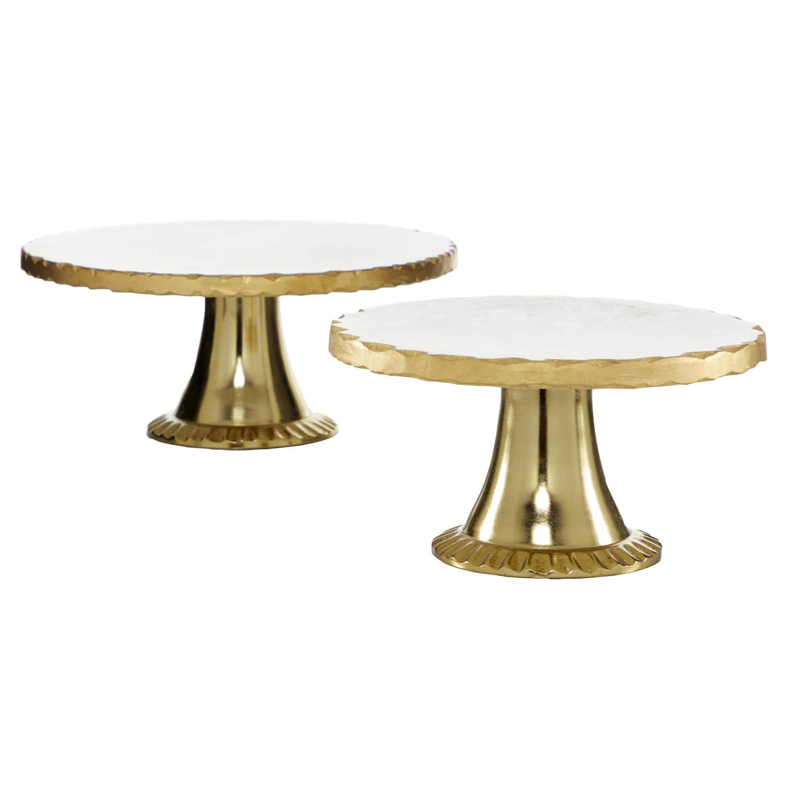 Set of 2 Gold Marble Natural Cake Stand, 12", 10"