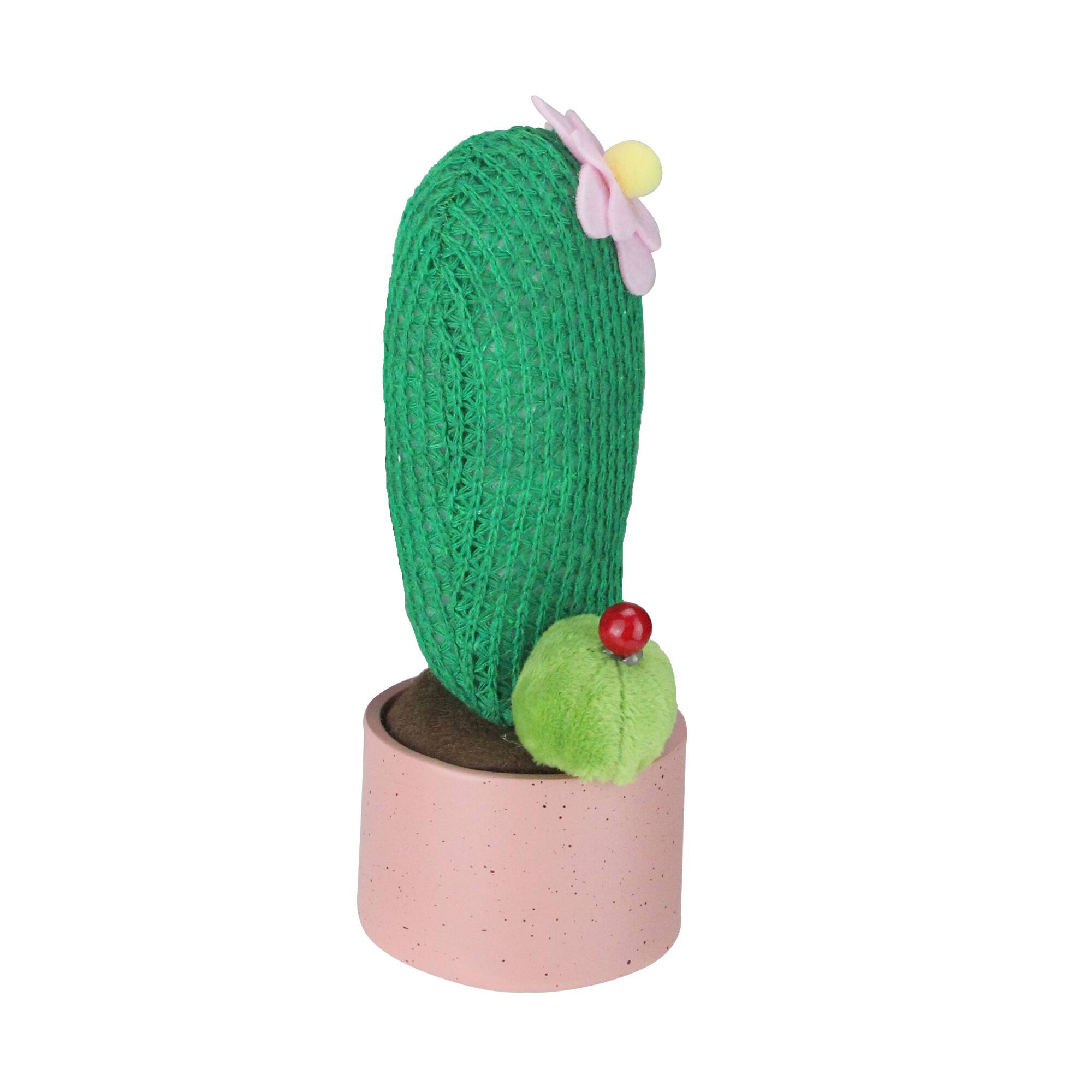 7.5" Plush Green Cactus in Pink Pot Decoration