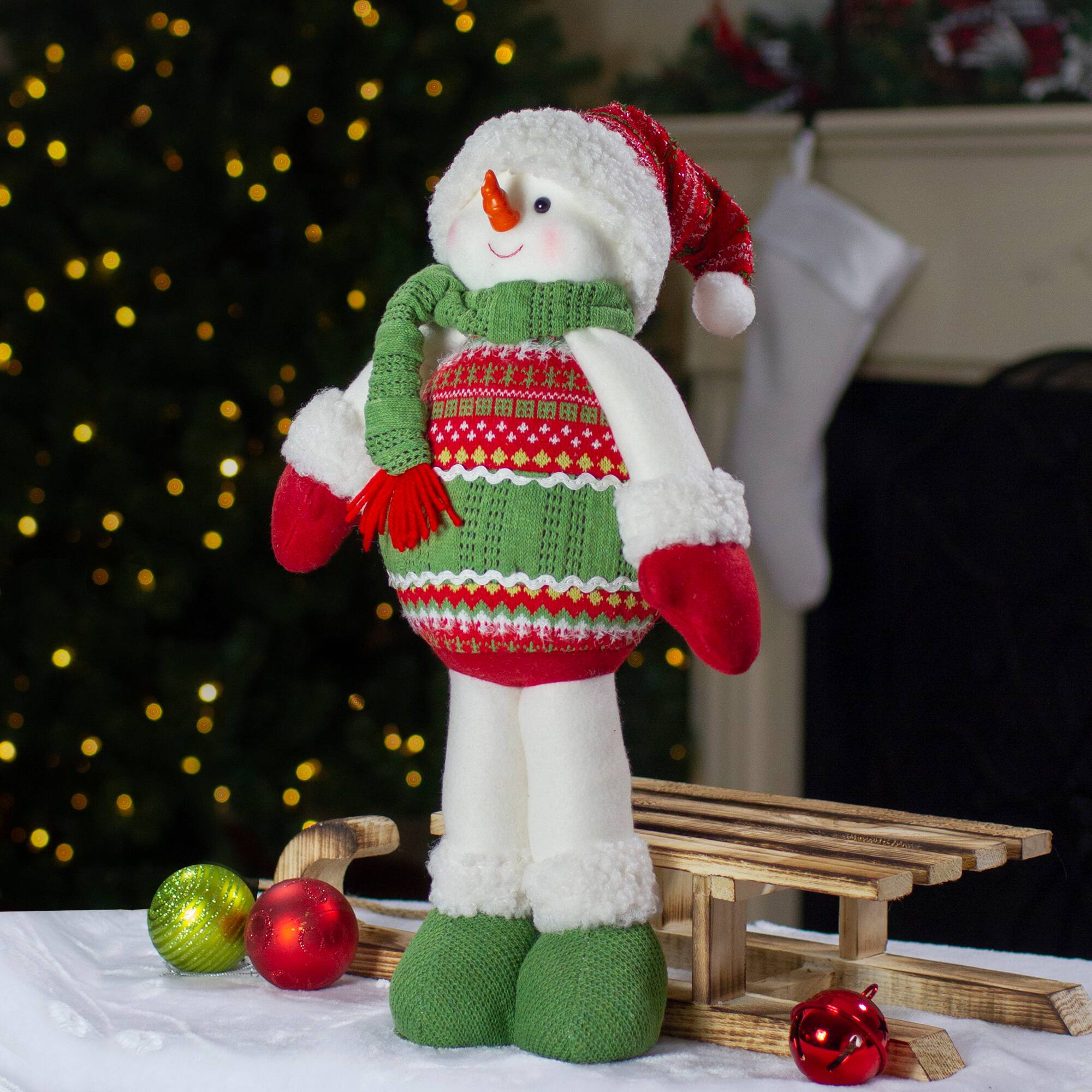 17.5" Red & Green Jolly Plush Snowman Christmas Figure