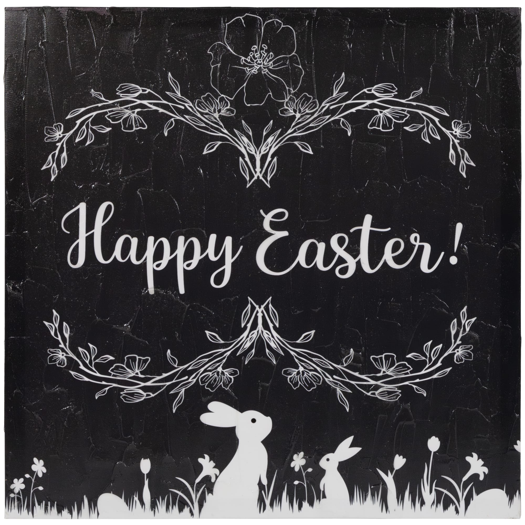 Black & White Happy Easter Bunnies Canvas Wall Art