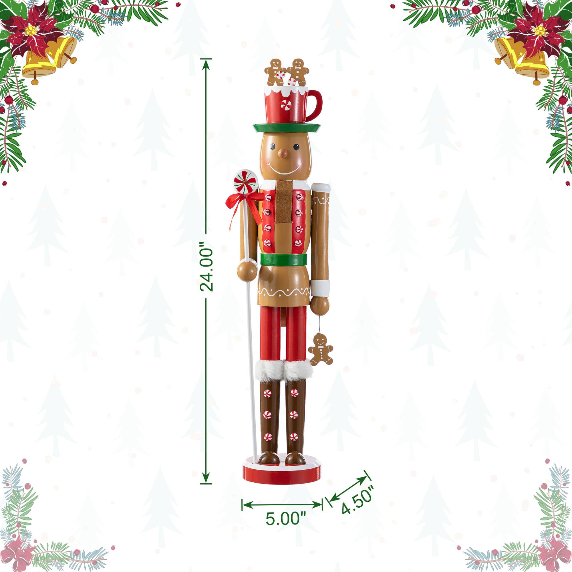 Glitzhome&#xAE; 24&#x22;H Wooden Christmas Gingerbread Man Nutcracker