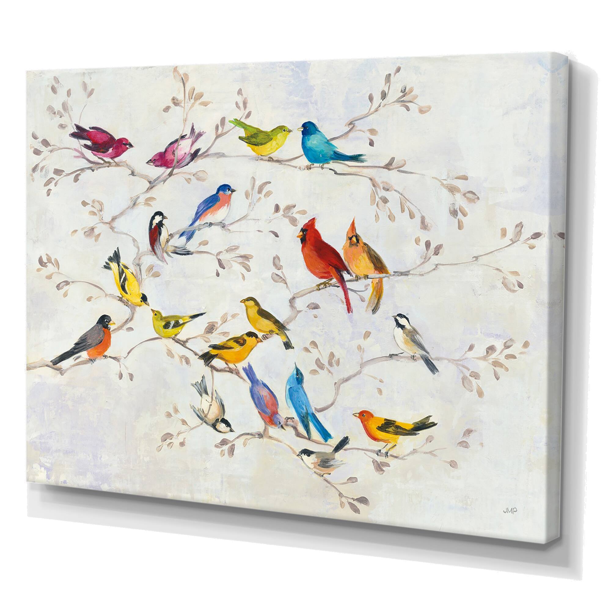 Designart - Multi-Color Bird on Tree - Modern Farmhouse Canvas Art