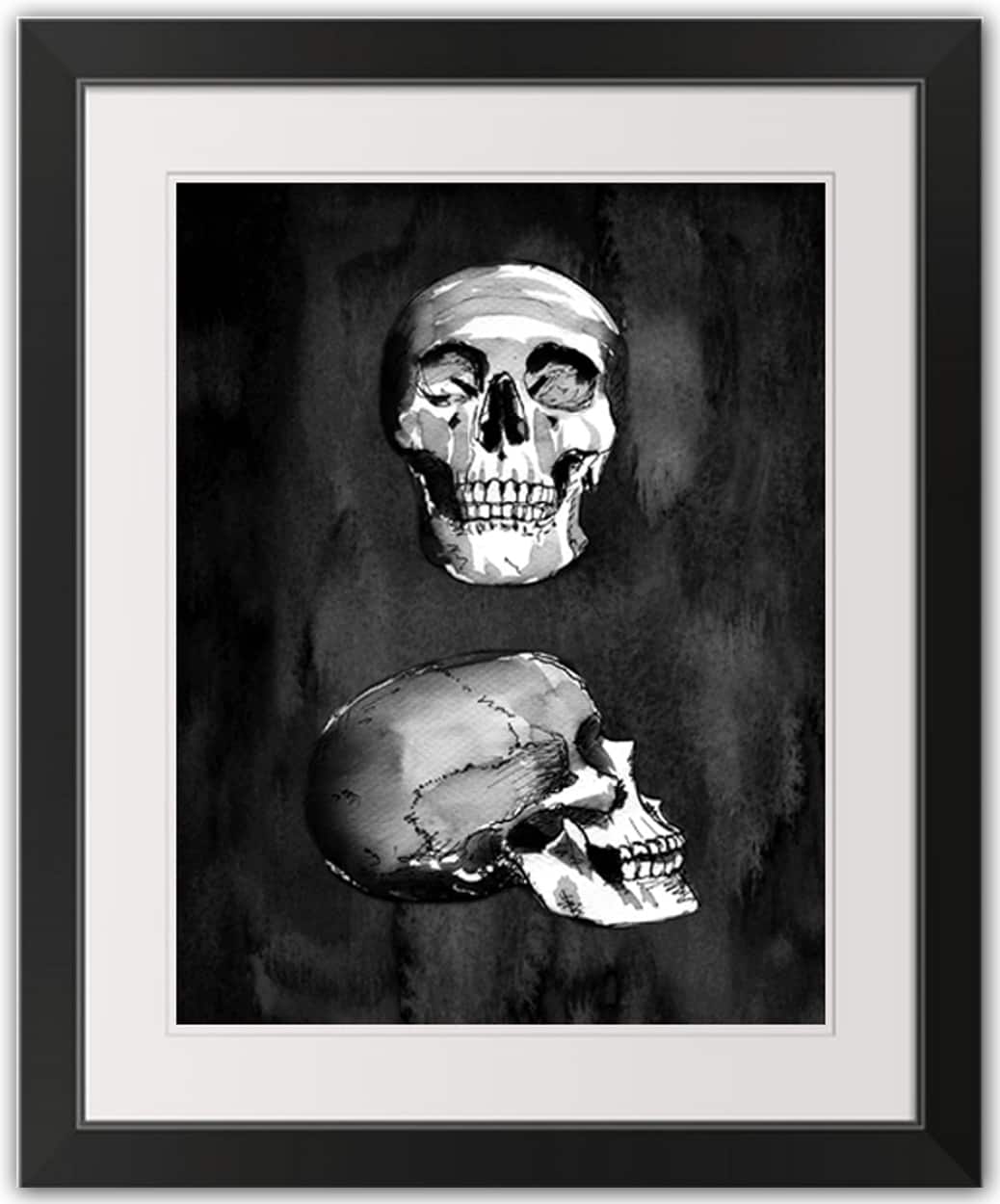 Skull Halloween Print in Black Frame