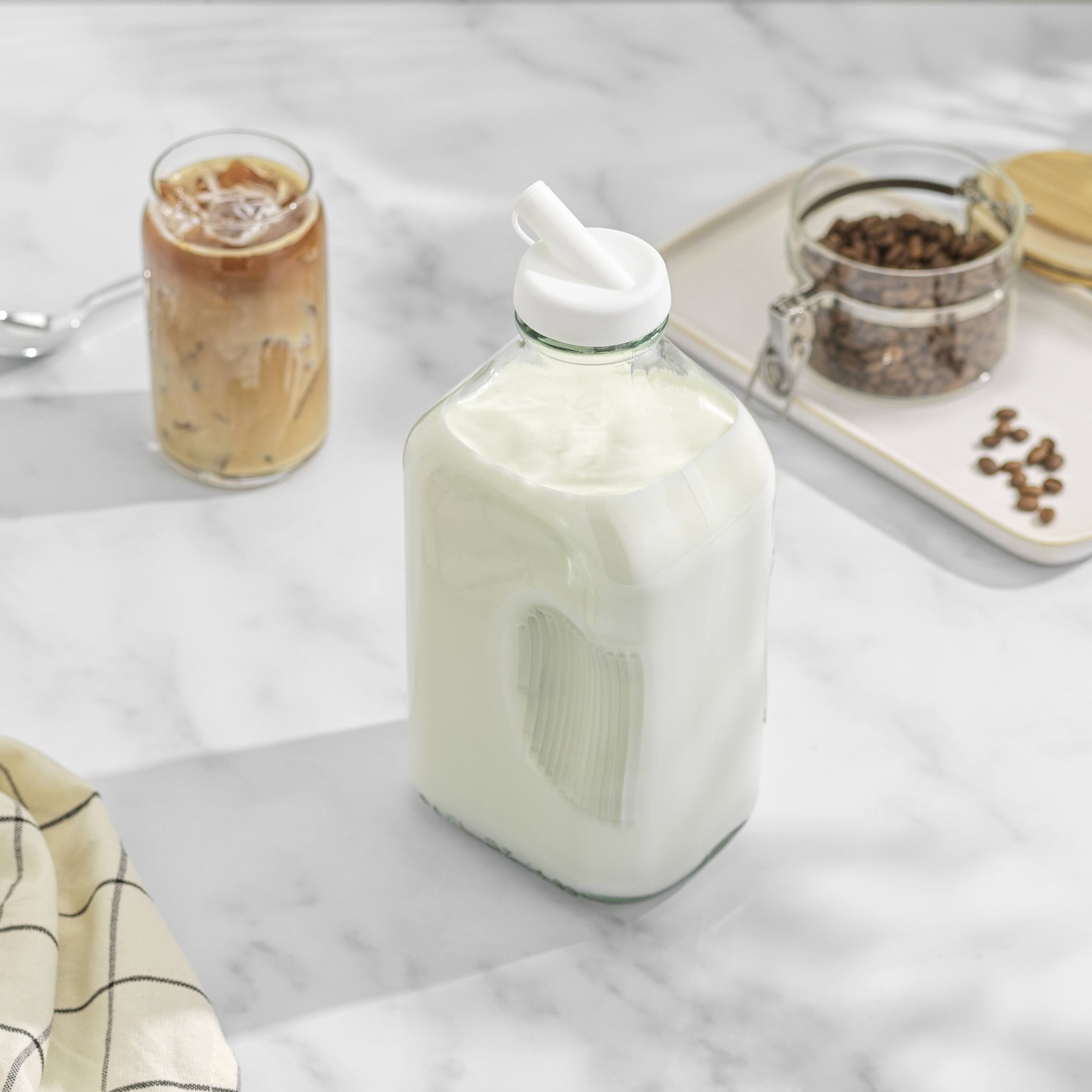 JoyJolt® Reusable Glass Milk Bottle Set with Lid & Pourer